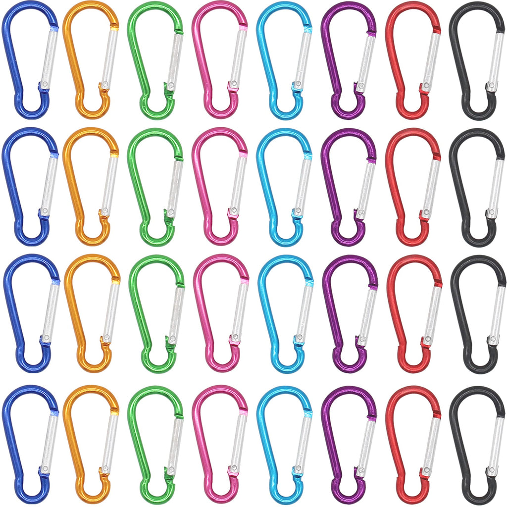 H&W 1.8 32 Pcs Small Carabiner Clip, Carabiner Keychain Gourd Ring 8 Colors,Aluminum Durable Spring Snap Hook With Gift Steel Ri