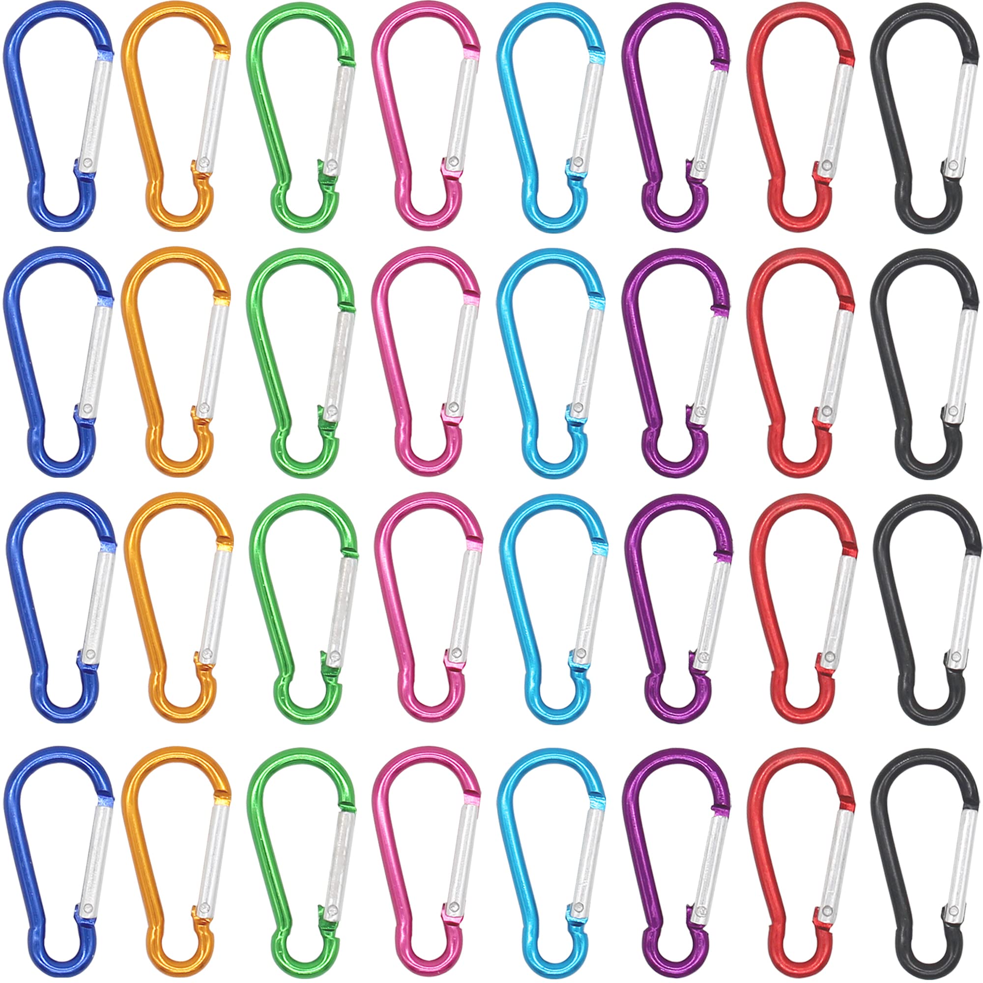 H&W 1.8 32 Pcs Small Carabiner Clip, Carabiner Keychain Gourd Ring 8 Colors,Aluminum Durable Spring Snap Hook With Gift Steel Ri