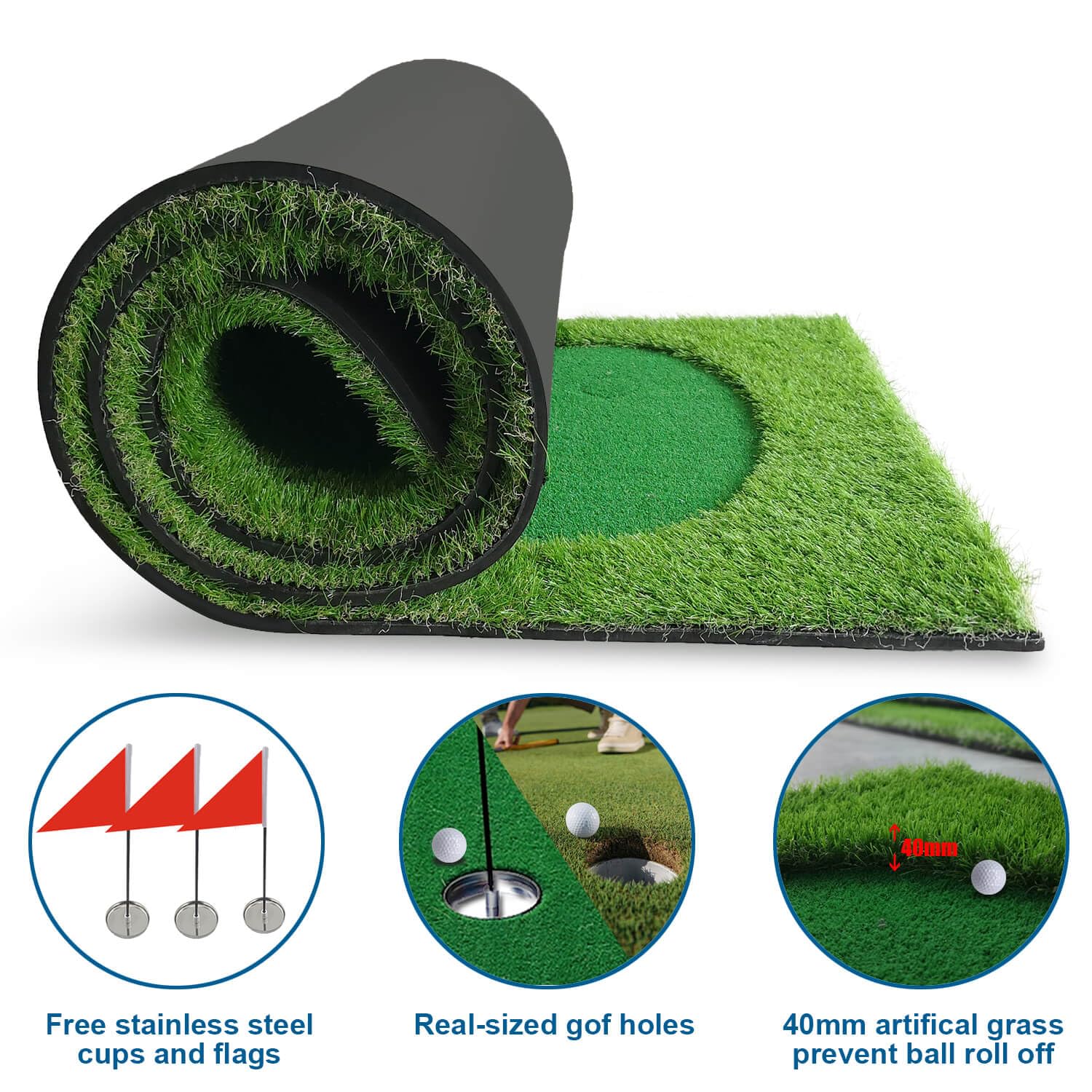 Boburacn Golf Putting Green/Mat-Golf Training Mat- Professional Golf Practice Mat- Green Long Challenging Putter For Indoor/Outd