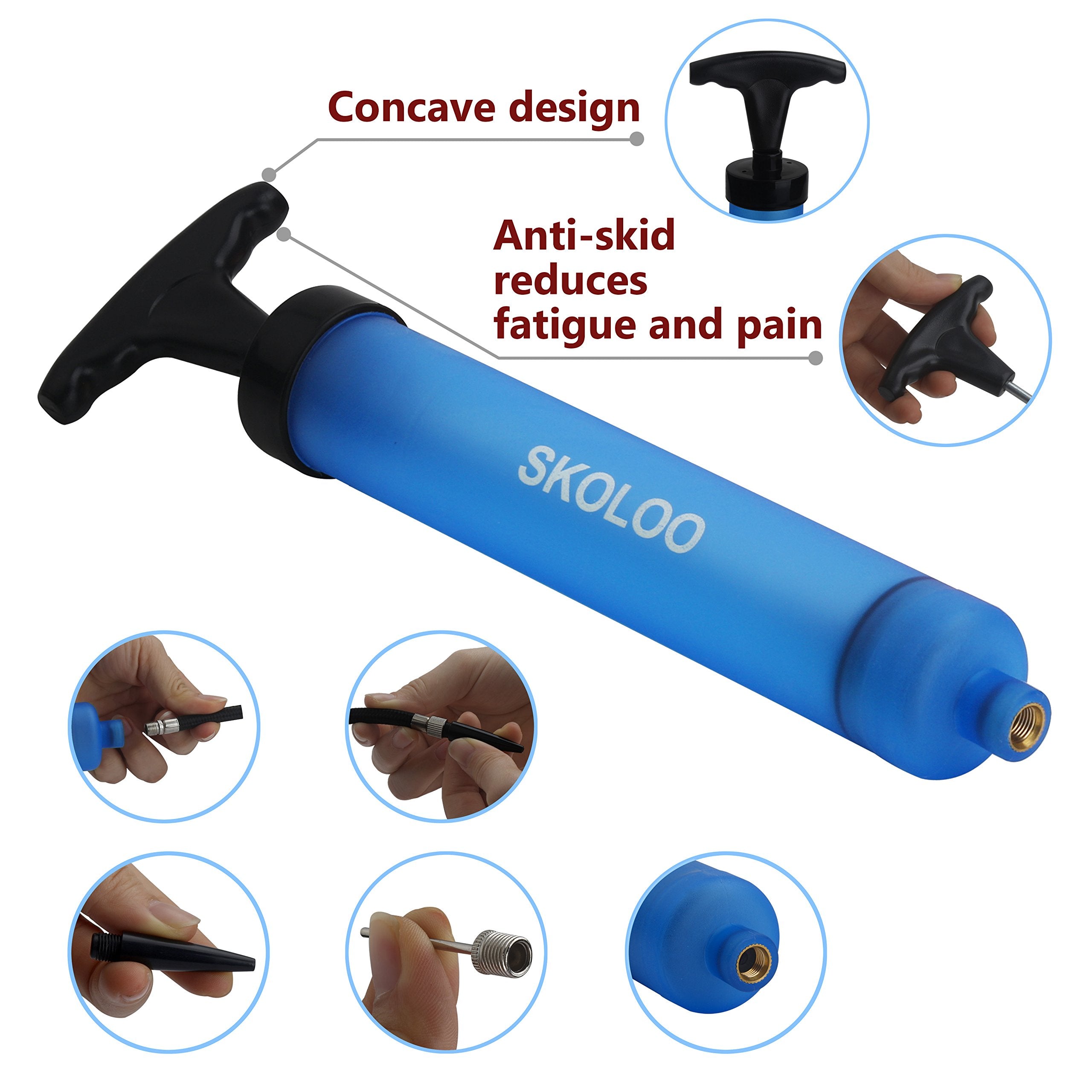 Skoloo 3 Packs 10'' Portable Hand Air Ball Pump, Needle, Nozzle, Extension Hose For Soccer Basketball Football Volleyball Water