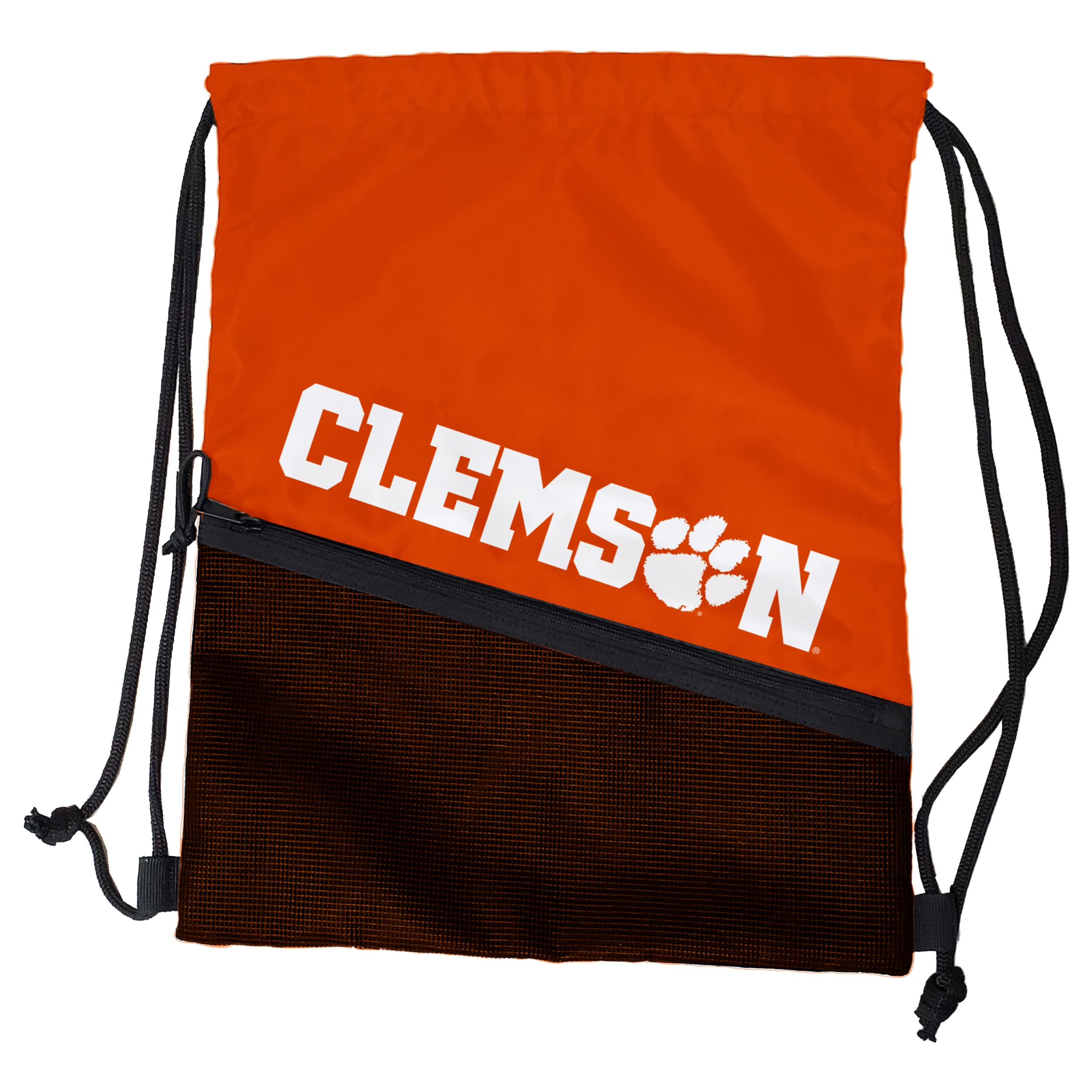 Logo Brands NCAA Clemson Tigers Tilt Backsack - Water Resistant Drawstring Bag with Dual Strap Closure, Zipper Mesh Pocket, Ligh