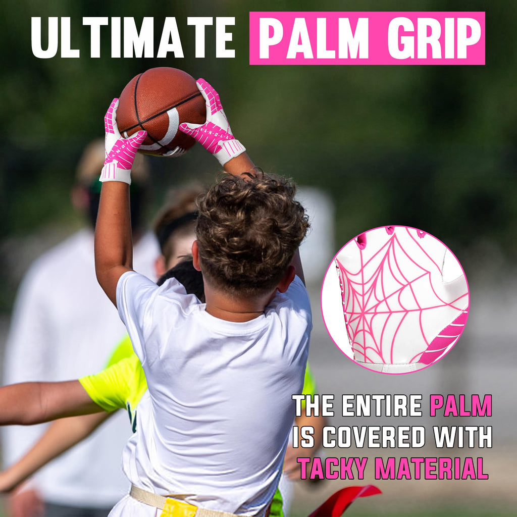 AIGEVTURE Youth Football Gloves Kid Receiver Gloves Boys Girls Unmatched Grip Great Gift (Hot Pink, Youth XS)