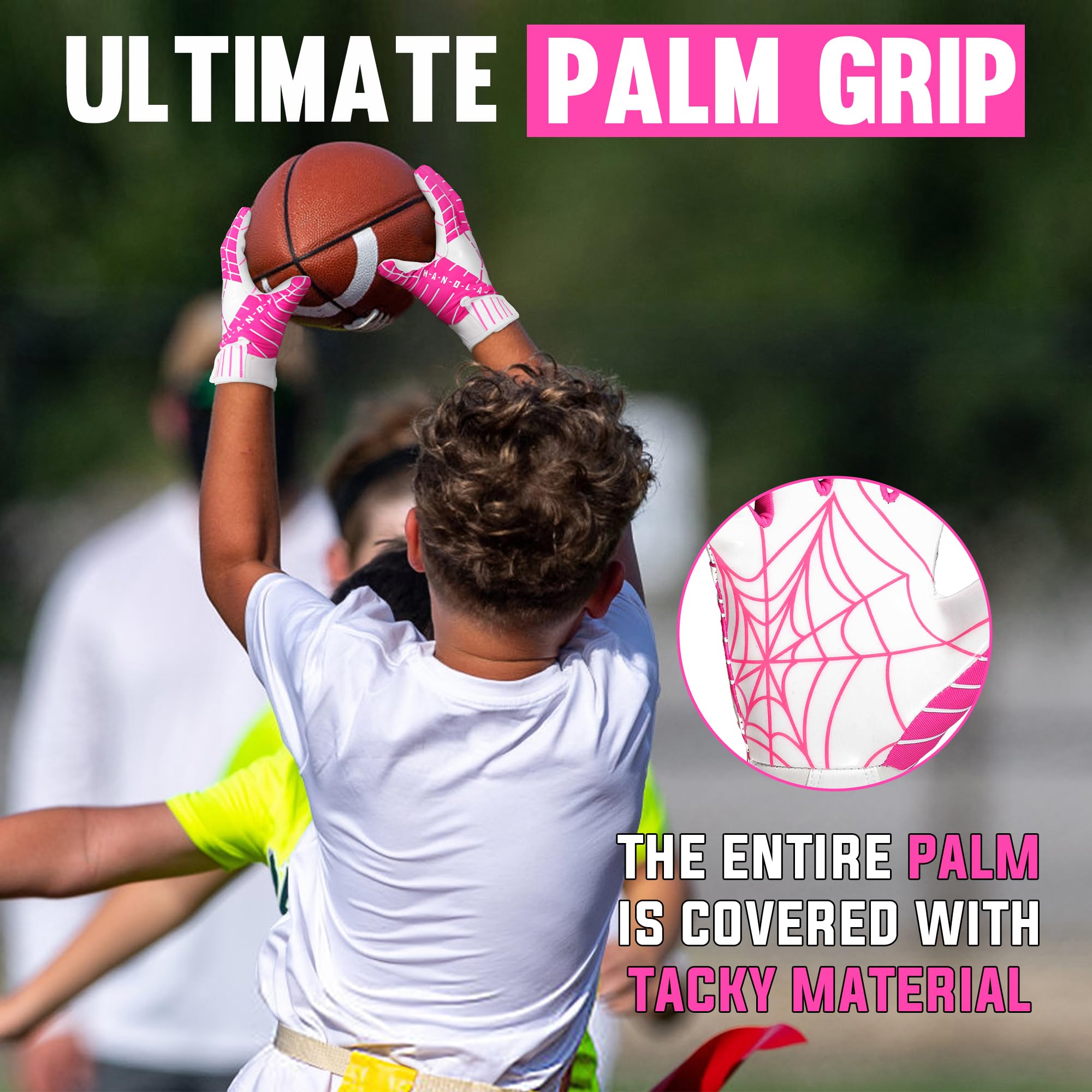 AIGEVTURE Youth Football Gloves Kid Receiver Gloves Boys Girls Unmatched Grip Great Gift (Hot Pink, Youth XS)