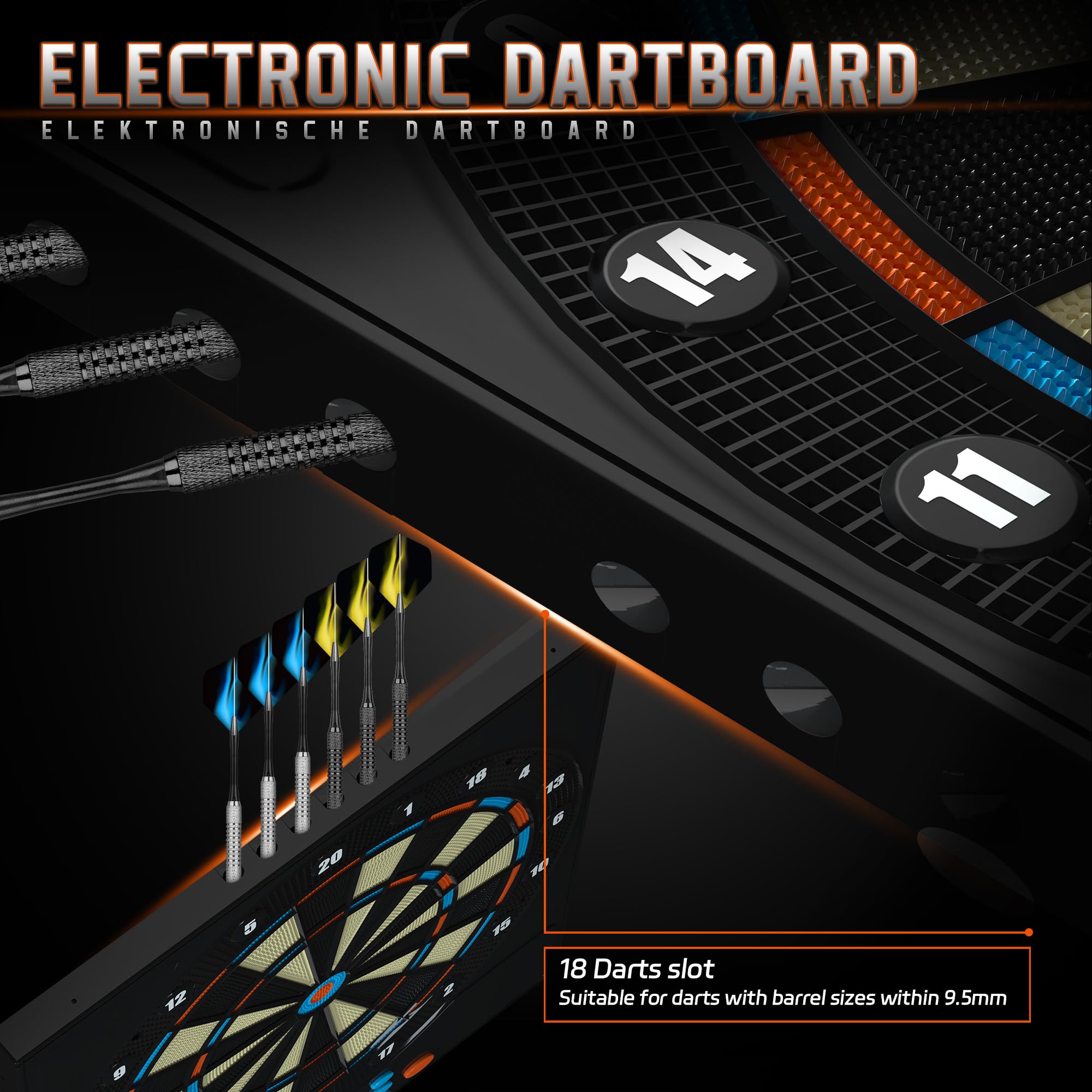 Cyeelife Electronic Dartboard&12 Soft Darts,8 Players&34 Games&255 Variations,Battery/Adapter/3 Languages Switching For Professi
