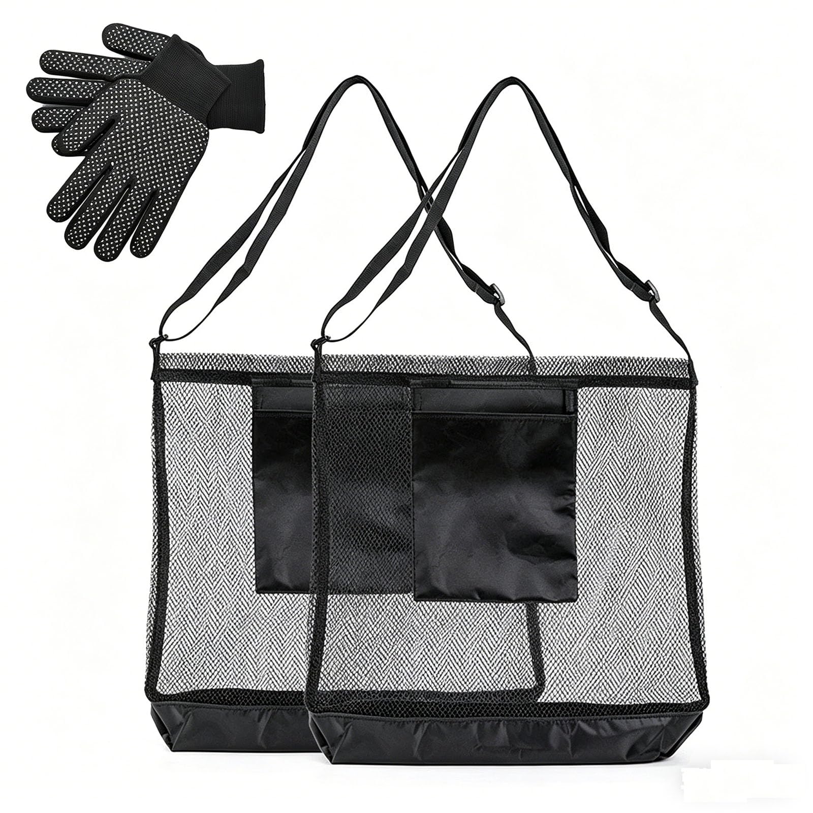 Black Morel Mushroom Mesh Foraging Bag with Bottom Support, Mushroom Hunting Harvesting Foraging Tote Bag (2 Set)