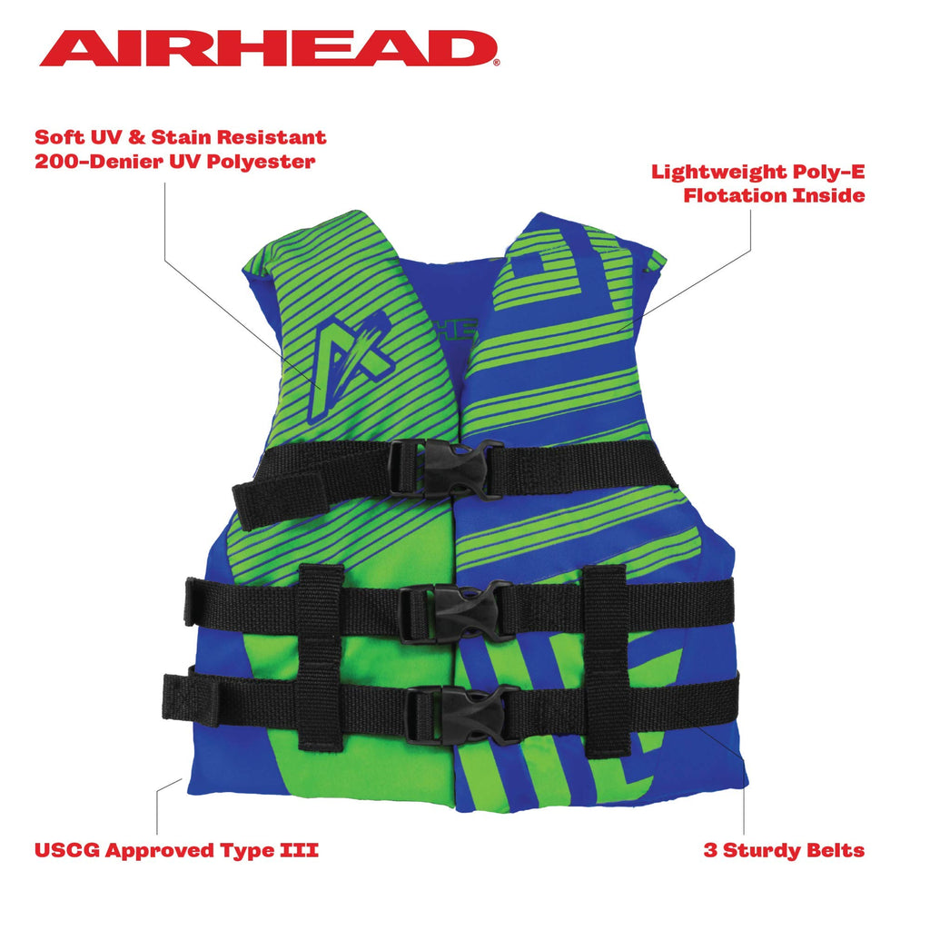 Airhead Youth Trend Life Jacket, Coast Guard Approved, Blue/Green