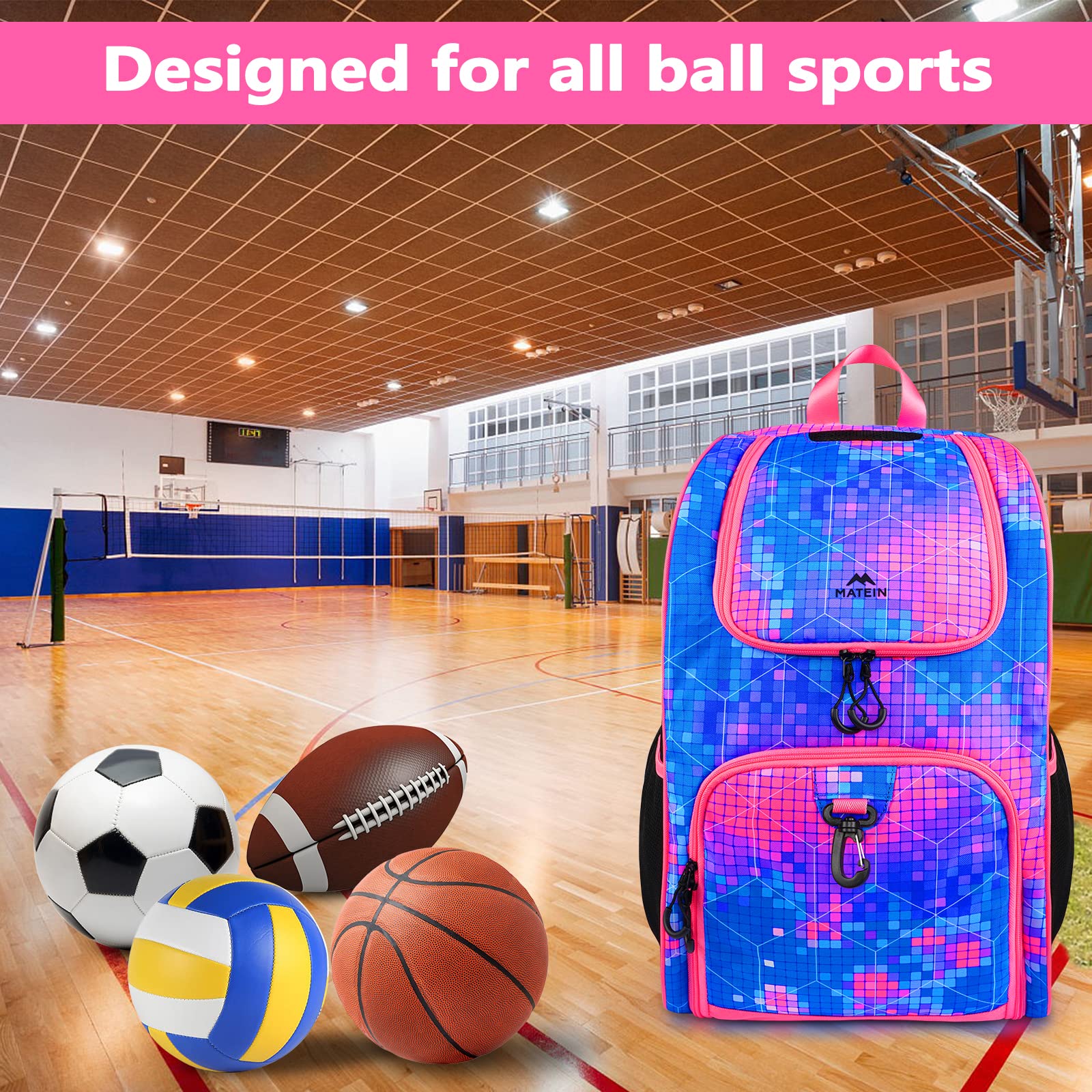 MATEIN Basketball Bag, Sturdy Soccer Bag with Ball Holder & Shoe Compartment, Large Basketball Backpack for Training Equipment,