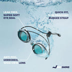 Proswims Anti-Fog Racing Swimming Goggles Blue Lens With Quick Adjustable Elastic Bungee Strap, Hard Case And Bonus Swim Goggles