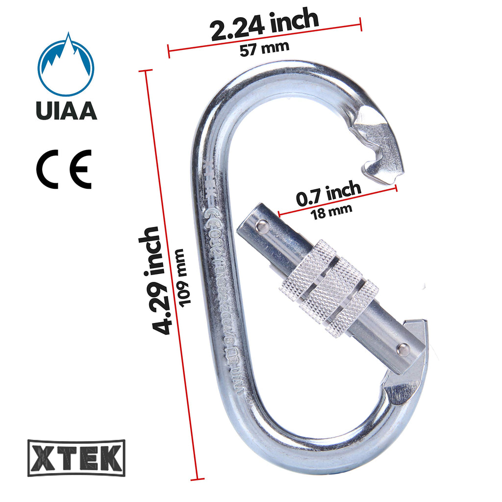 Climbing Carabiner - Uiaa Ce Rated 25Kn/5620Lb - Heavy Duty Twist Locking Carabiner Clip - Industrial Strength Large Steel Oval