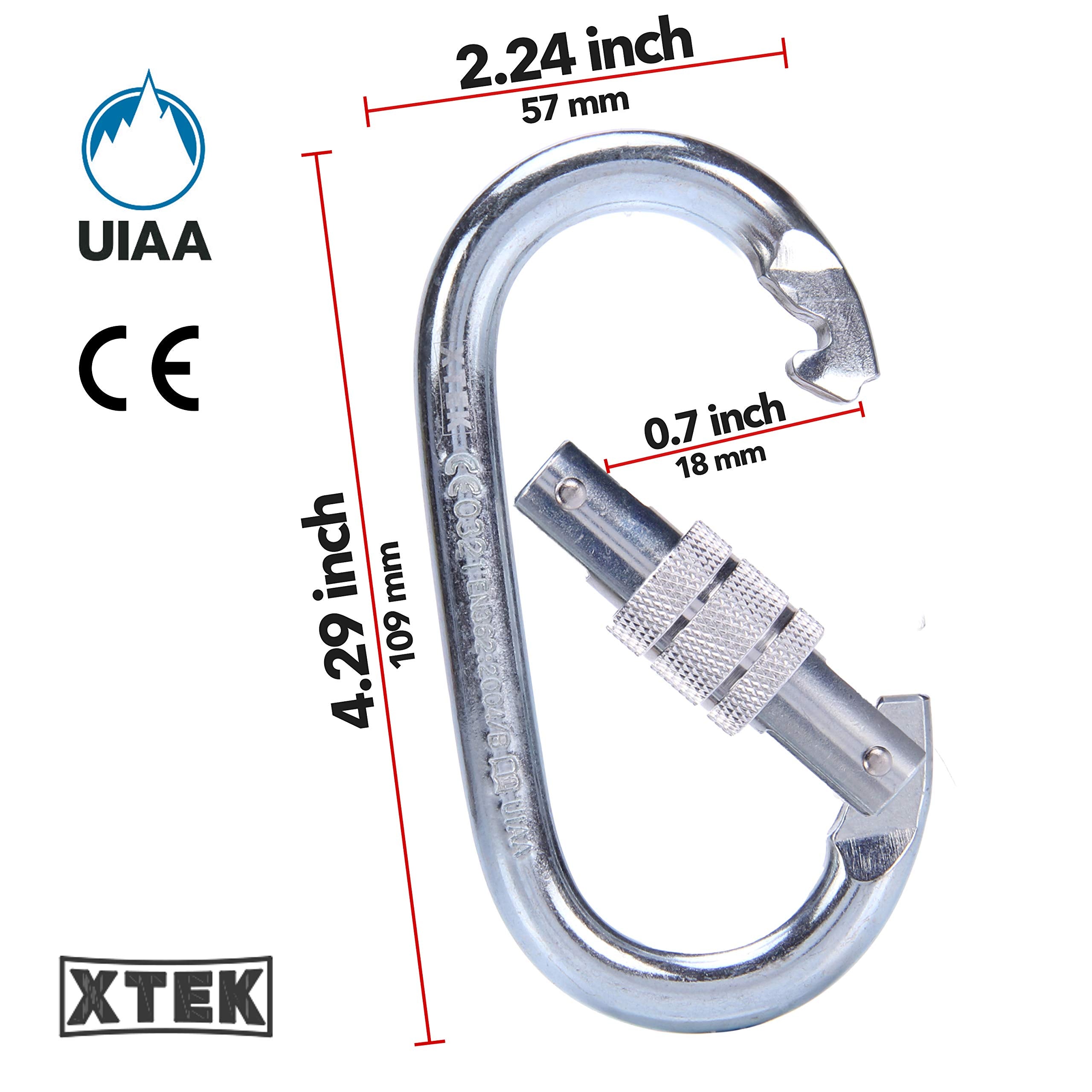 Climbing Carabiner - Uiaa Ce Rated 25Kn/5620Lb - Heavy Duty Twist Locking Carabiner Clip - Industrial Strength Large Steel Oval