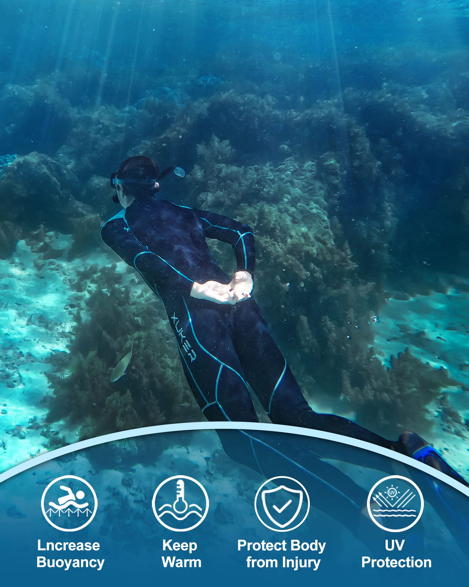 Xuker Wetsuit Men, 3Mm Neoprene Long Sleeve Full Body Front Zip Wet Suit In Cold Water For Diving Surfing Snorkeling Kayaking Sw