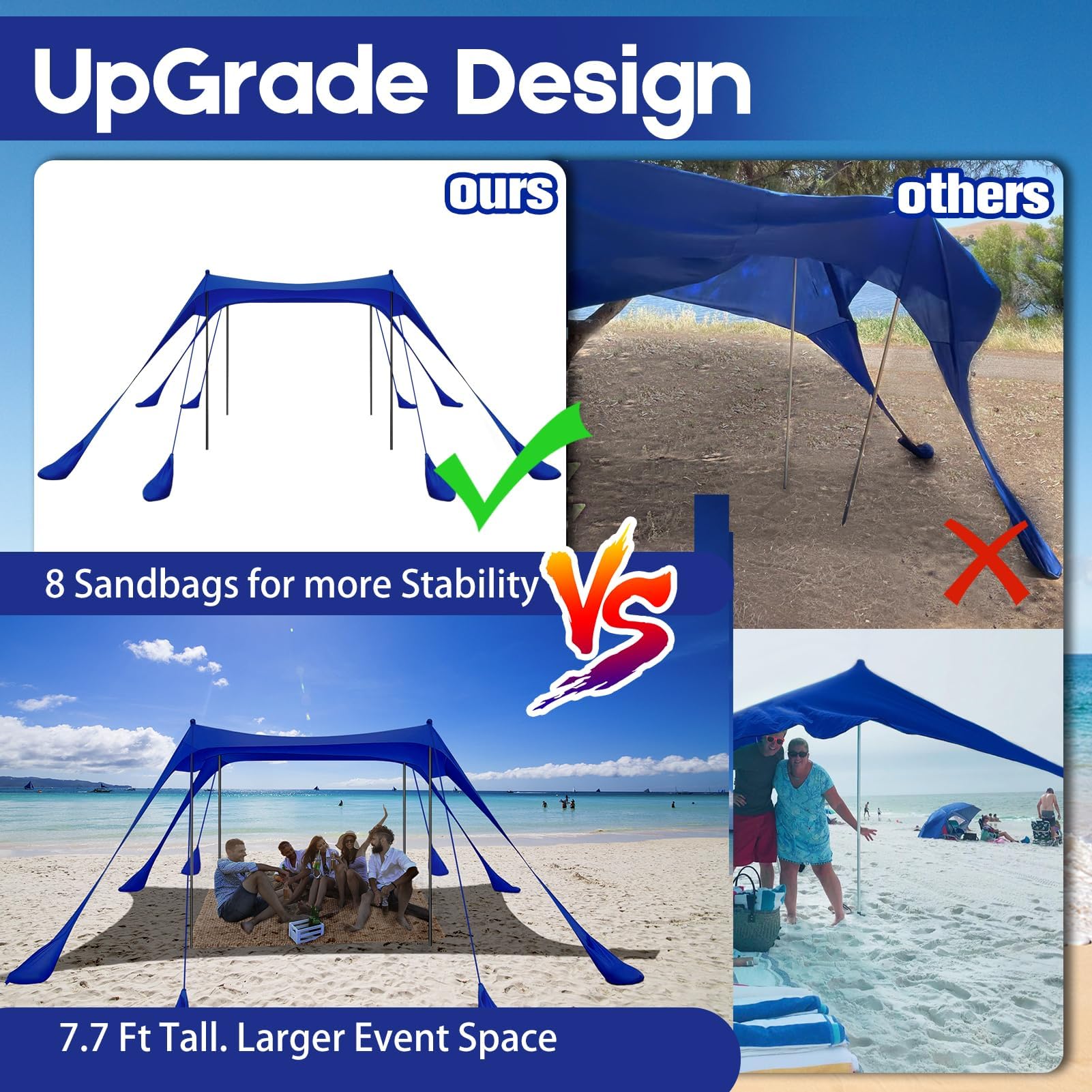 Besuhot Beach Tent Sun Shelter 10X10Ft Beach Shade Canopy With 8 Sandbags, Upf 50+ Protection Beach Shade Canopy, Outdoor Tent F