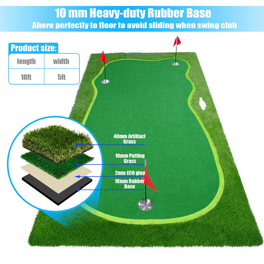 Boburn Golf Putting Green/Mat-5X10Ft Golf Training Mat- Professional Golf Practice Mat- Green Long Challenging Putter For Indoor