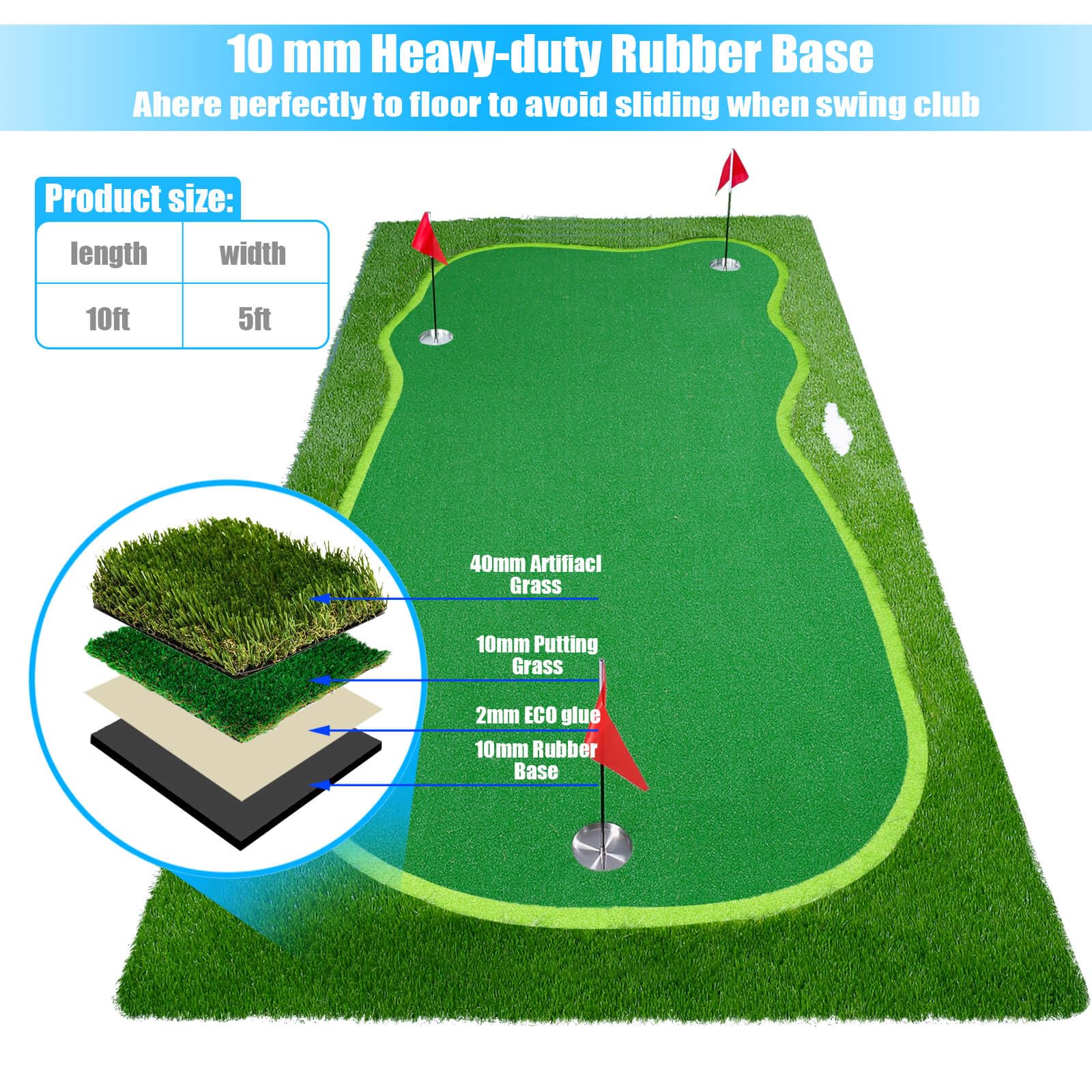 Boburn Golf Putting Green/Mat-5X10Ft Golf Training Mat- Professional Golf Practice Mat- Green Long Challenging Putter For Indoor