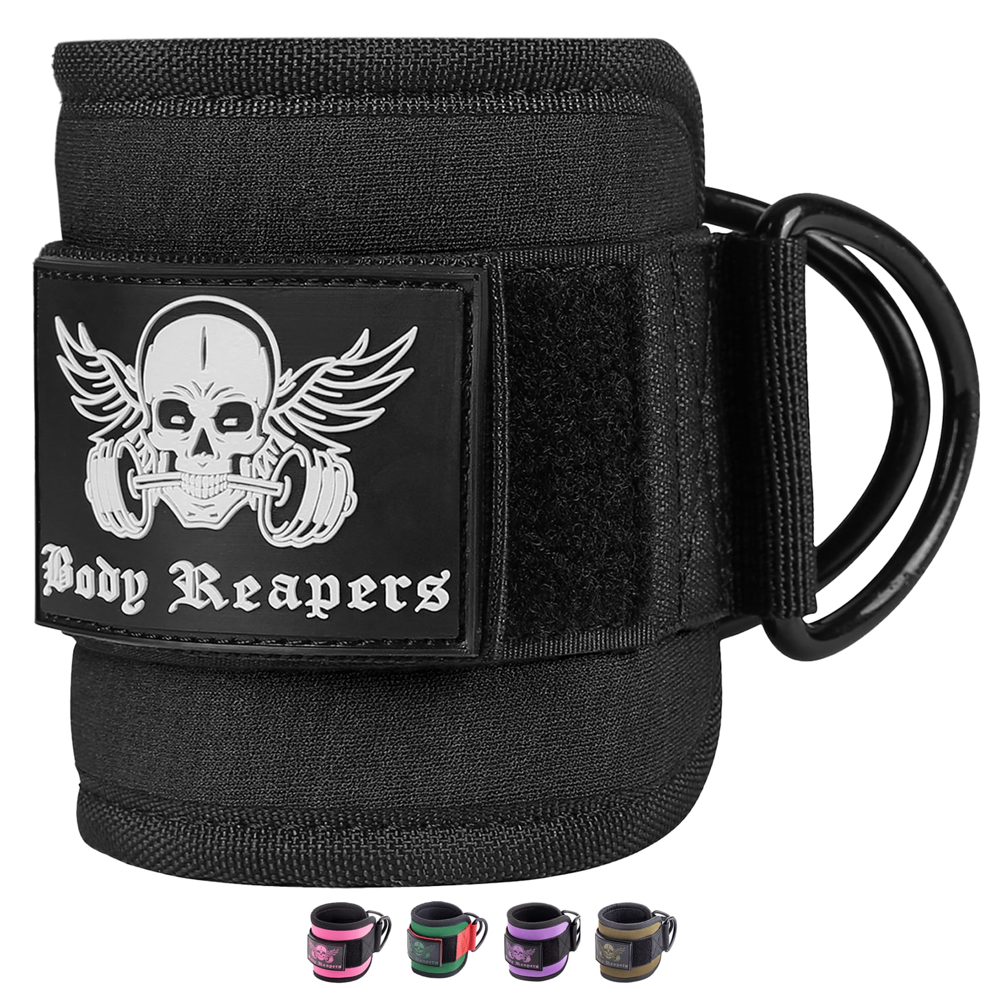 Body Reapers Gym Ankle Straps for Cable Machines with Adjustable Velcro, Durable Double D-Rings & Cushioned Design for Glute, Le