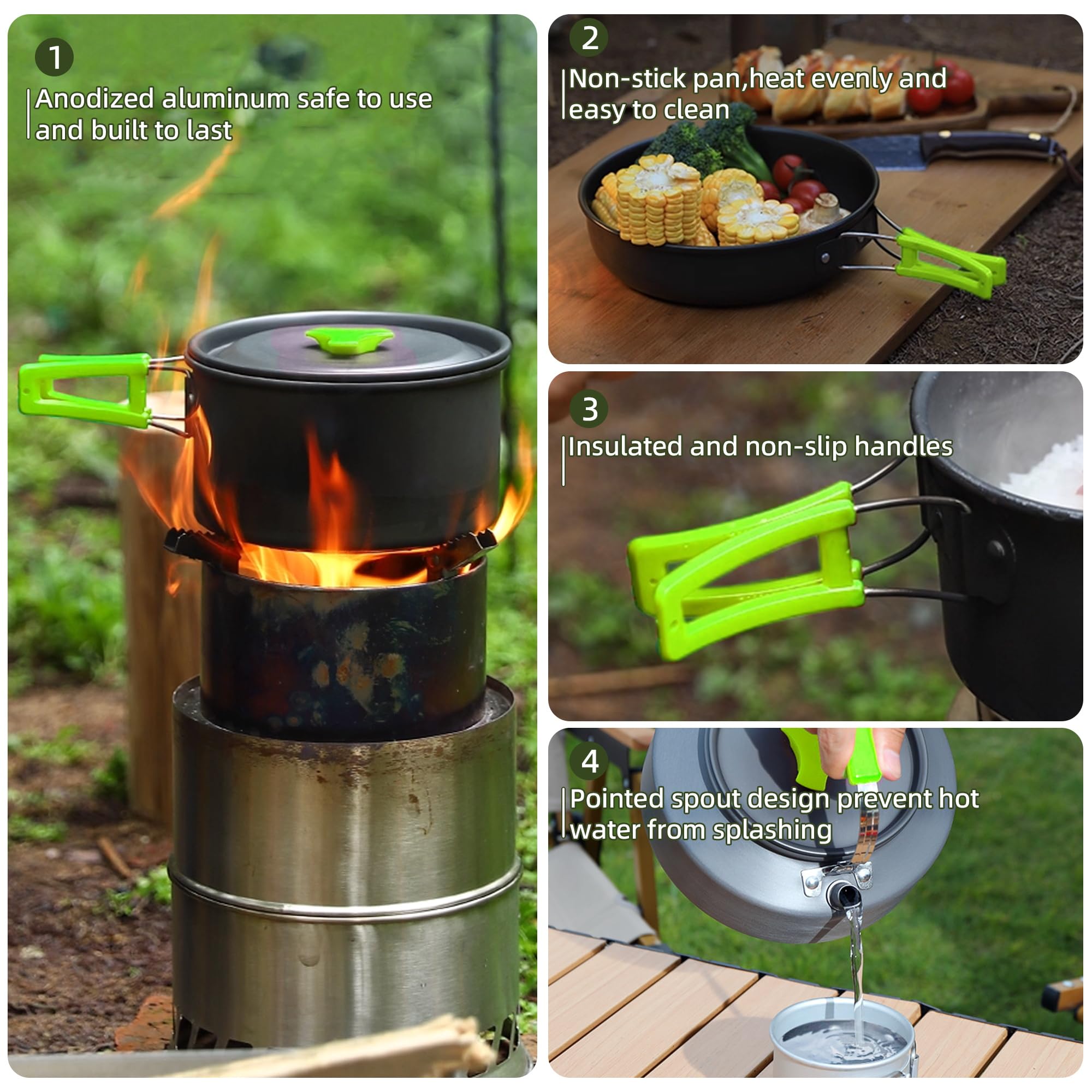 Aigear Camping Cooking Set Cookware Mess Kit With Storage Bag Pot Pan And Teapot Set Camping Accessories For Outdoor Camping Hik