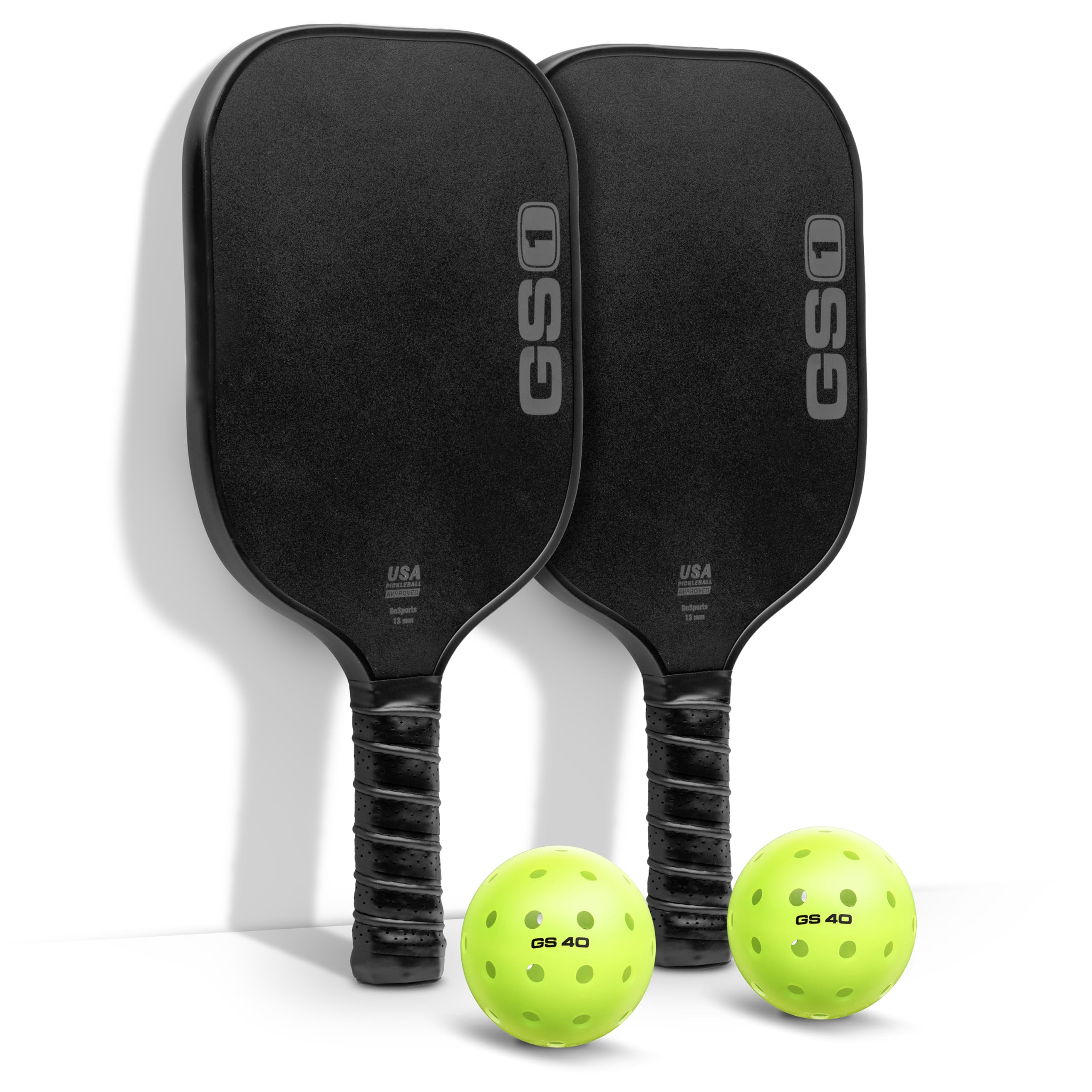 Gosports Gs1 Pickleball Paddles Set Of 2 With 2 Pickleballs - Usapa Approved Fiberglass Pickleball Paddles, Black