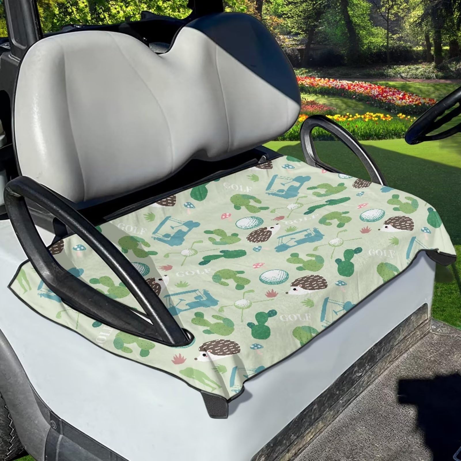 Suobstales Golf Cactus Pattern Golf Cart Accessories Golf Cart Seat Cover Hedgehog Mushroom Lightweight Cart Seat Cushion Cover 