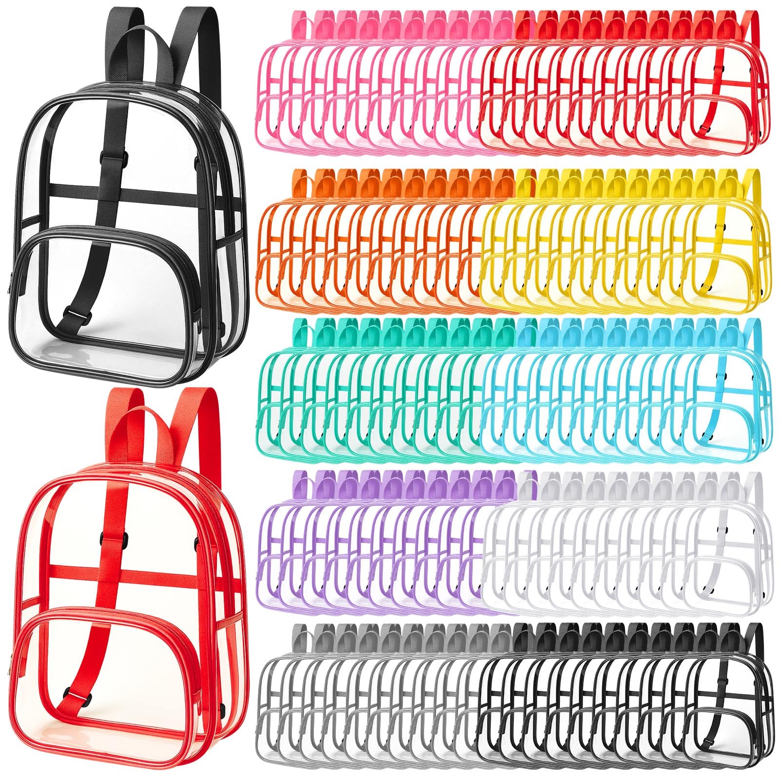 Aliceset Clear Backpack Bulk Waterproof Transparent Colorful Bookbag Donation Supply Kits for Women Men(12 Inch,100 Pcs)