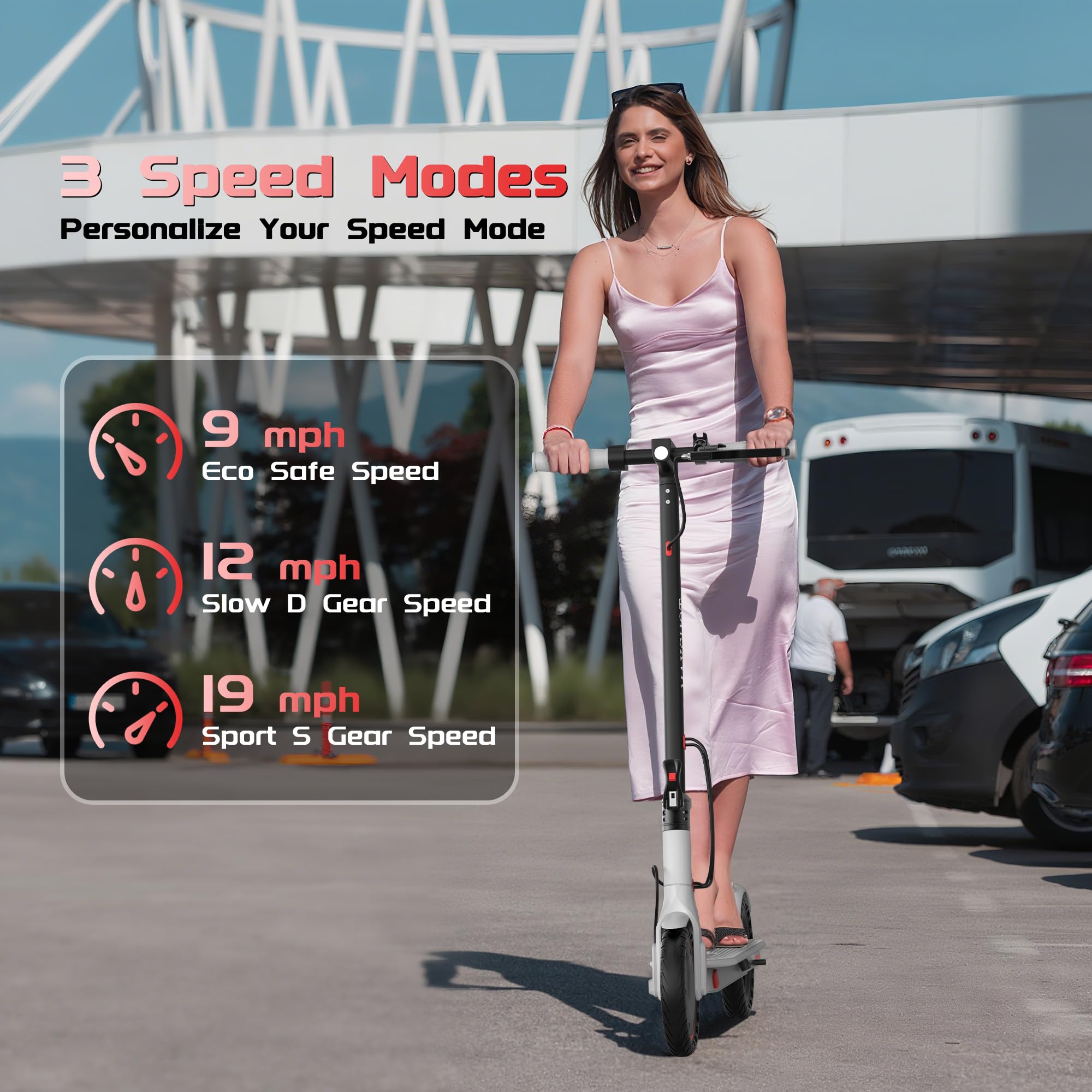 MAXSHOT Electric Scooter Adults & Big Kids, 350W Powerful Motor, Top Speed 12/16/19MPH, 12/16/21Miles Range, 8.5 Solid Tires Fol