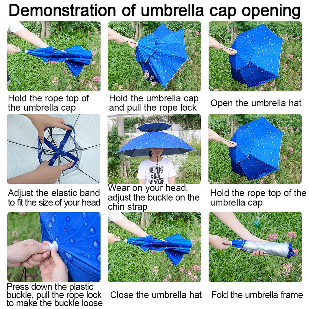 New-Vi Fishing Umbrella Hat Folding Sun Rain Cap Adjustable Multifunction Outdoor Headwear (Blue (Upgraded))