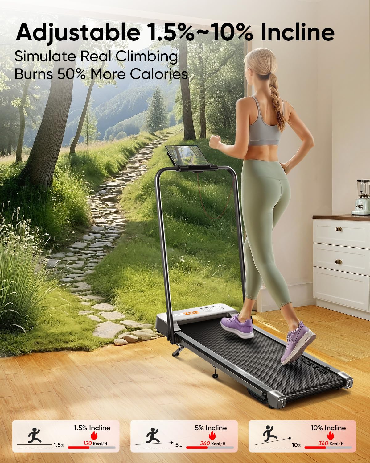 Acezoe 2-in-1 Foldable Treadmill with 3-Level 10% Incline, Walking Pad for Home Small Office, Compact Portable Under Desk Treadm