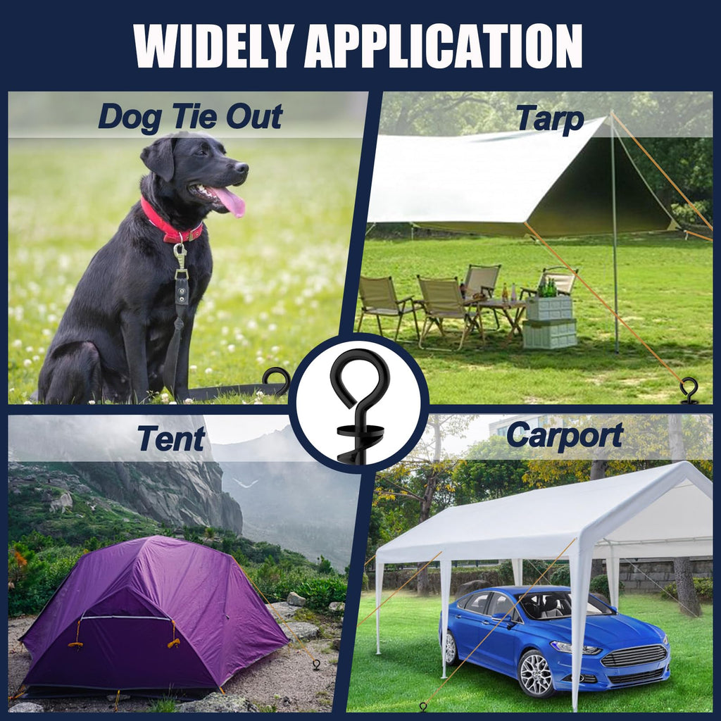 Eurmax Usa Canopy Tent Stakes Dog Tie Out Stakes Corkscrew Shape Steel Trampoline Stakes With Iron Rod Installation Tool & 4 Win