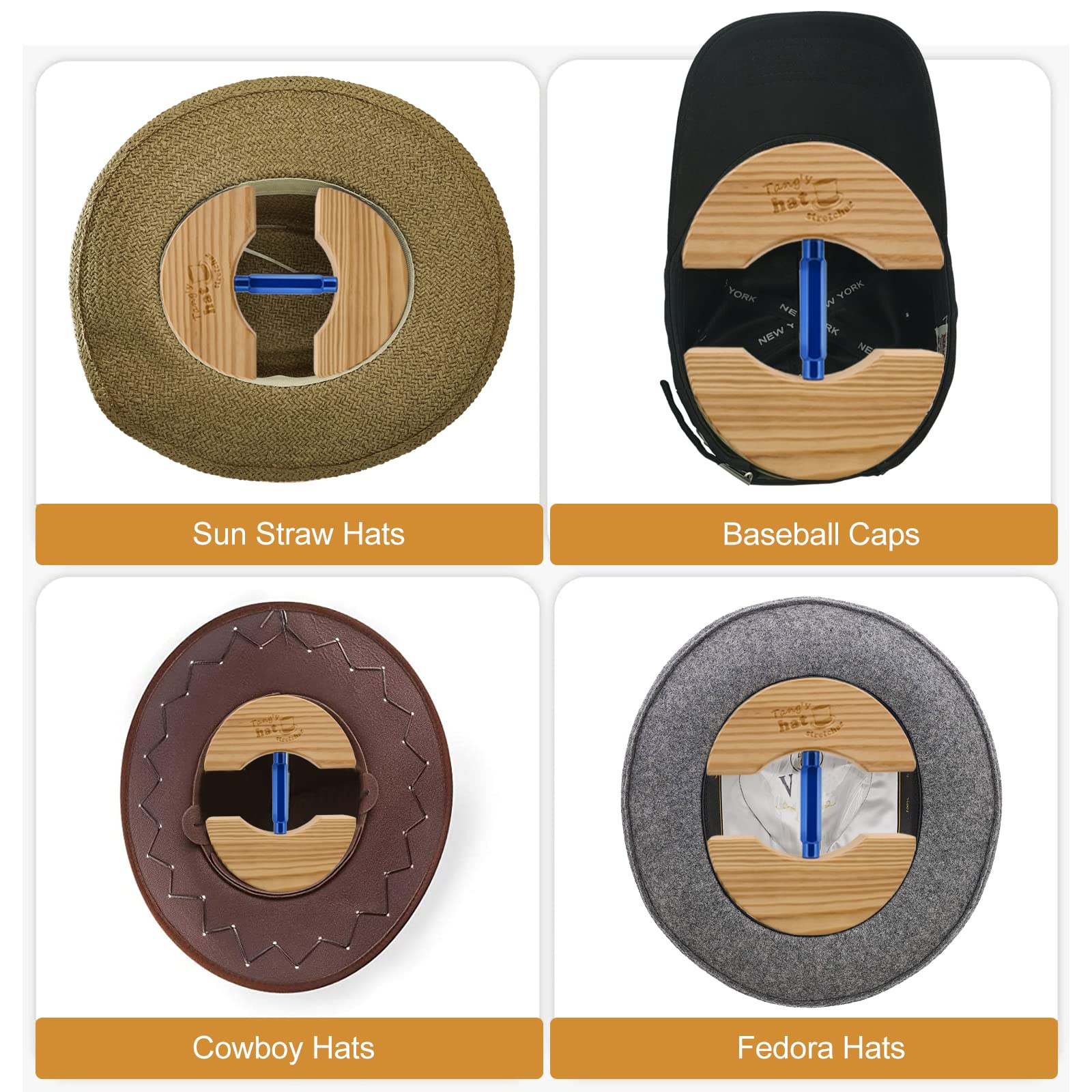 Tangs Wooden Hat Stretcher,Adjustable Turn Buckle Hat Stretcher For Fitted Hatsone Size Unisex Hat Shaper, Suits Forall Hat (Blu