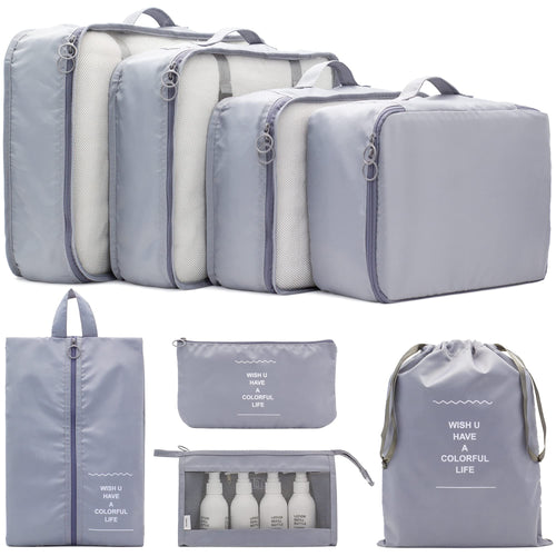 8 Set Packing Cubes Clothes Storage Bag Luggage Packing Organizers For Travel Accessories Pazimiik,Grey