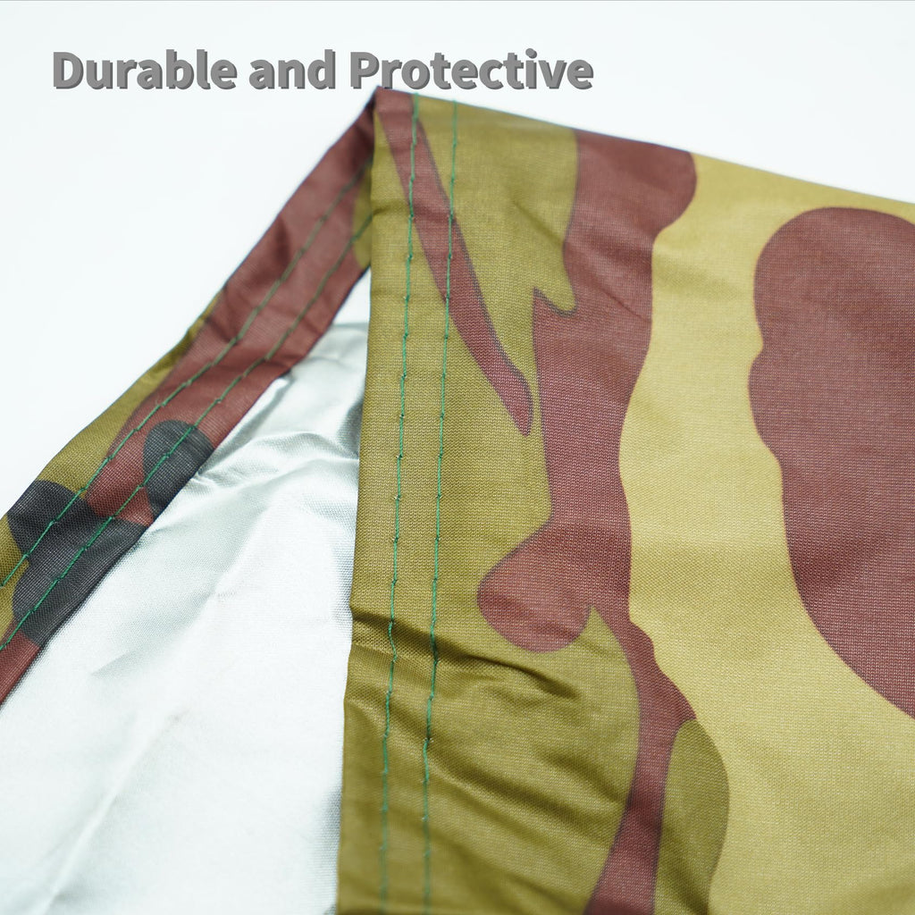 Camouflage With Silver Trim Bike Cover Fits 3 Bikes, Maveek Bicycle Cover 190T With Lock Hole Waterproof Weatherproof Dustproof