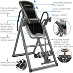 Innova Health And Fitness Itx9688 Heavy Duty Inversion Table, Extended Ankle Holding System, 300 Lb Weight Capacity, Gray/Black