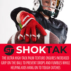 Franklin Sports Youth Football Receiver Gloves - Shoktak Kids High Grip Football Receiver Gloves - Red - Youth Large