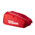 WILSON 2025 Super Tour Red Tennis Racket Bag - Red/White, Holds up to 9 Rackets