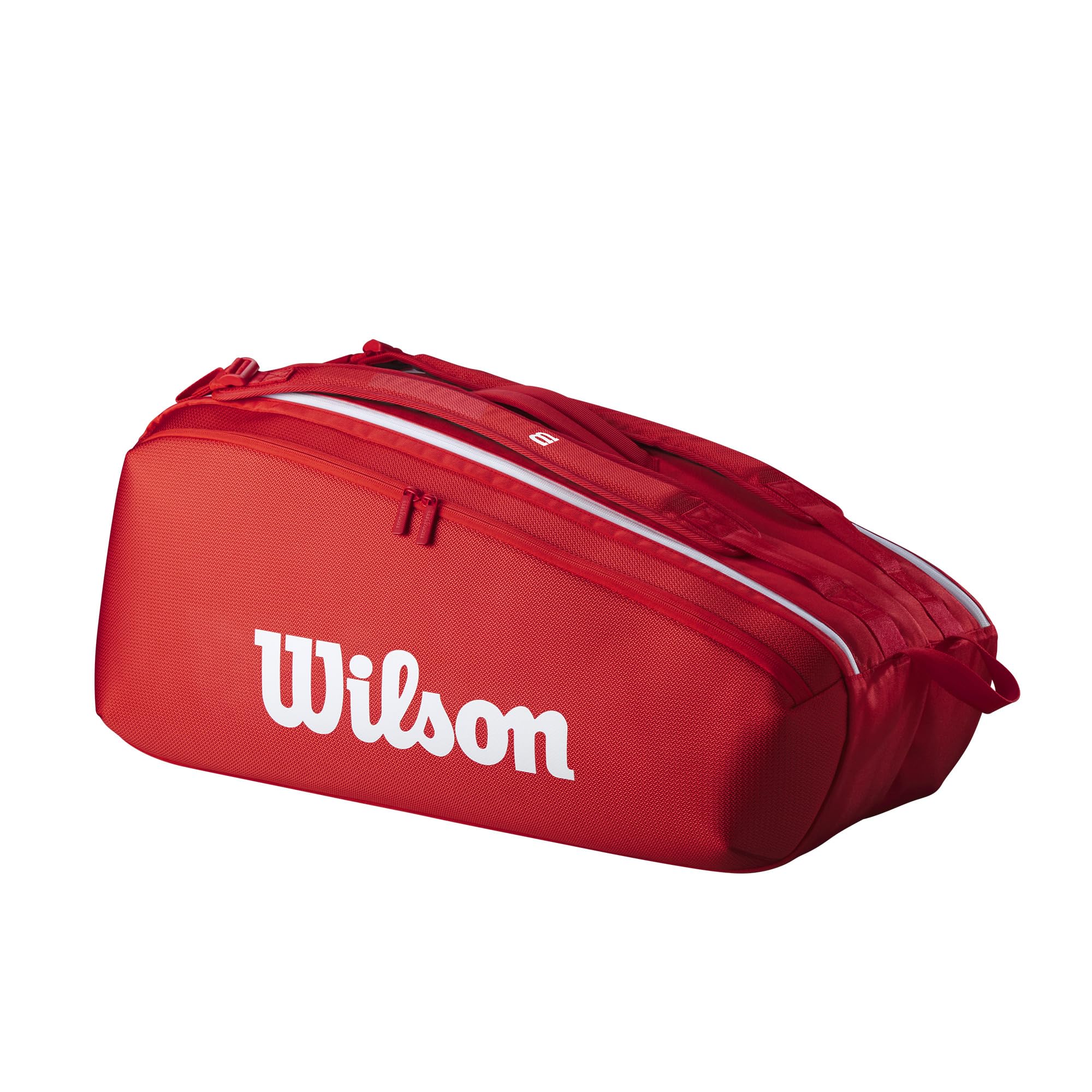 WILSON 2025 Super Tour Red Tennis Racket Bag - Red/White, Holds up to 9 Rackets