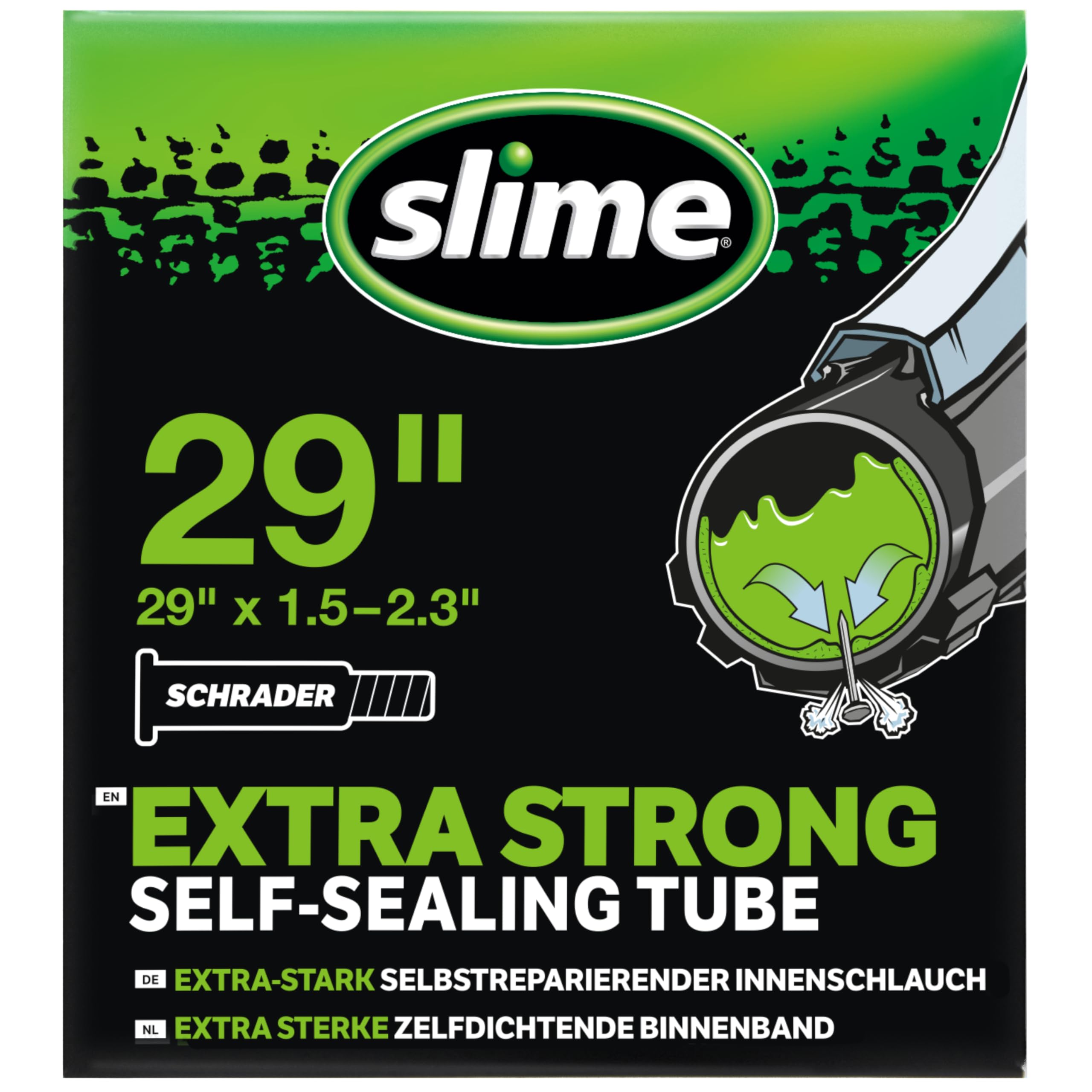 Slime 30058SL Bike Inner Tube Puncture Sealant, Self Sealing, Prevent and Repair, Schrader Valve, 40/57-406mm (29 x 1.50-2.3), P