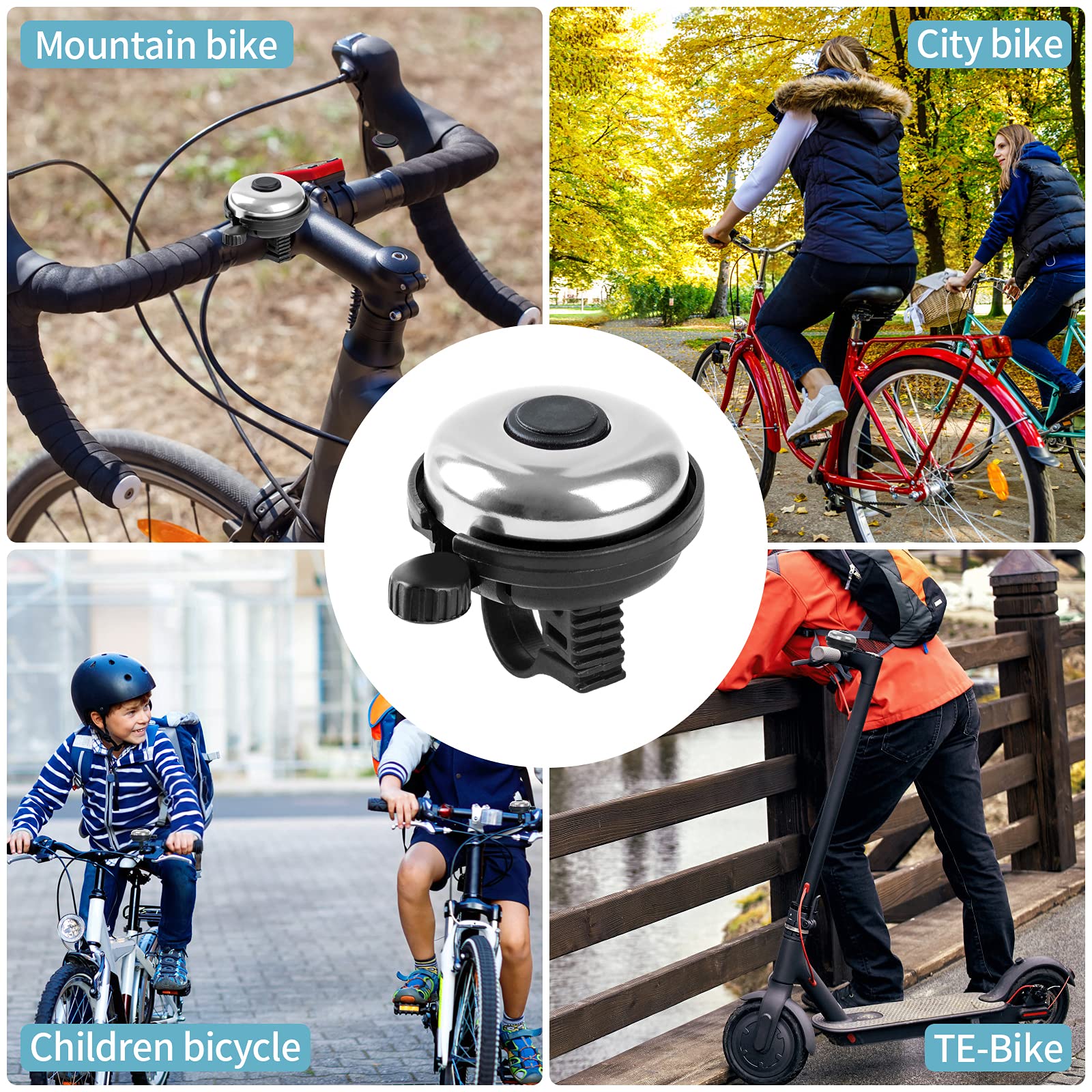 Xthuge Classic Bike Bell, Aluminum Bicycle Bell, Loud Crisp Clear Sound Bicycle Bike Bell For Adults Kids(Silver-Left Hand Use)