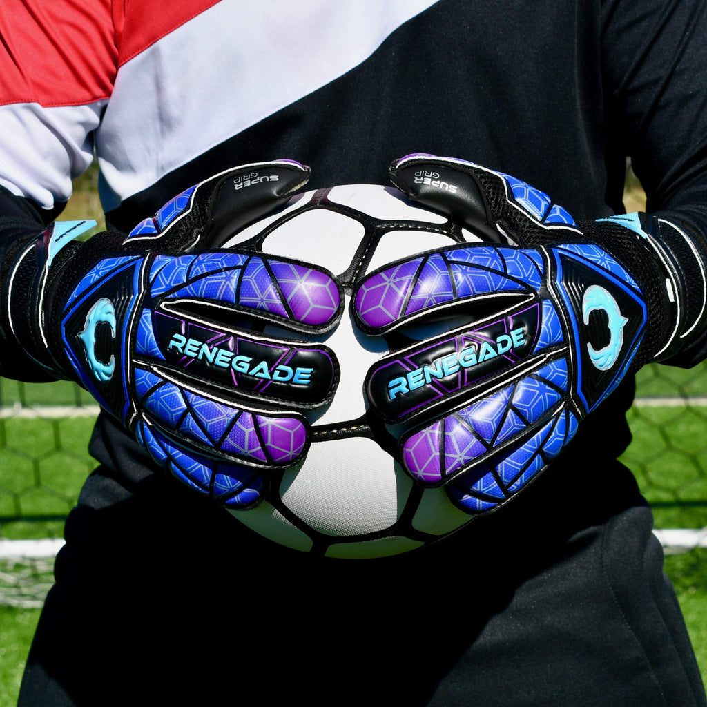 Renegade Gk Vortex Strom Goalie Gloves  3.5+3Mm Hyper Grip & 4Mm Duratek  Black, Purple, & Blue Soccer Goalkeeper Gloves (Size 7