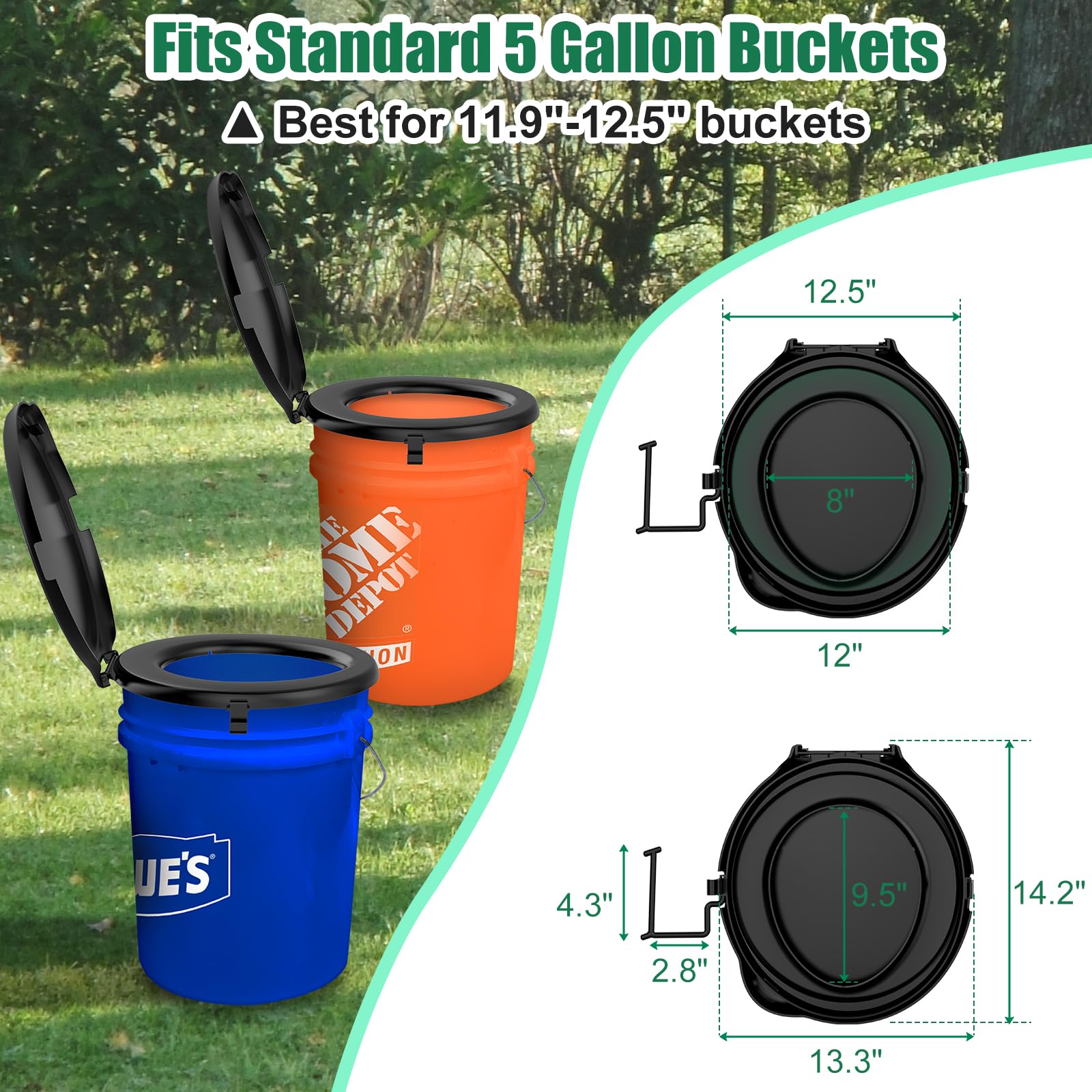 Portable Toilet Seat For 5 Gal Buckets, Camping Toilet With Lid For Adults, Snap-On Toilet Seat For Outdoor, Camping, Hiking, Em