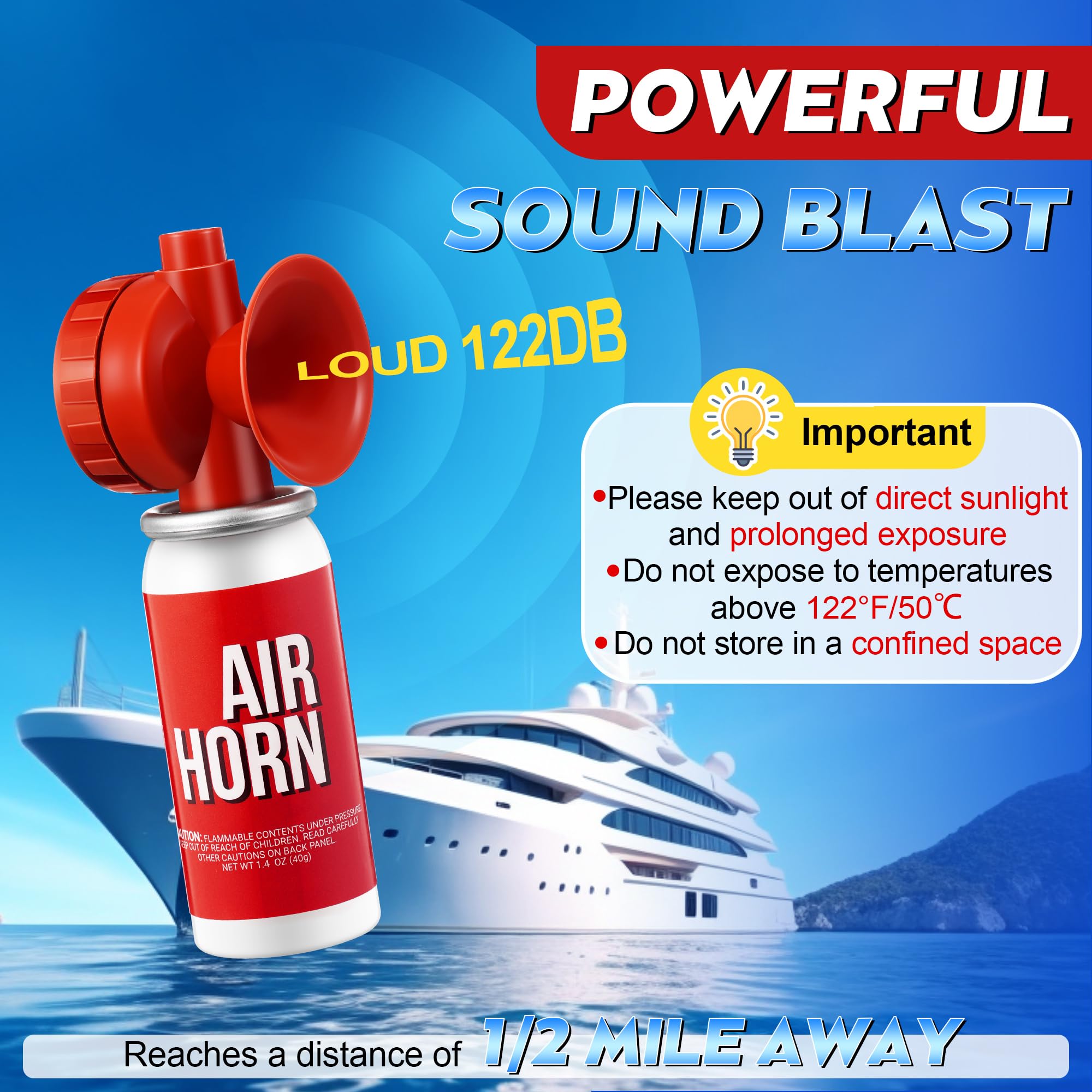 Saillong 1 Pack 1.4oz Boat Air Horn for Safety, Loud Marine Air Horns Can, Mini Small Blow Fog Bear Horn, Emergency Use for Spor