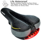 Comfortable Men Women Bike Seat - Daway C66 Foam Padded Leather Road Mountain Bicycle Saddle Cushion With Taillight, Waterproof,