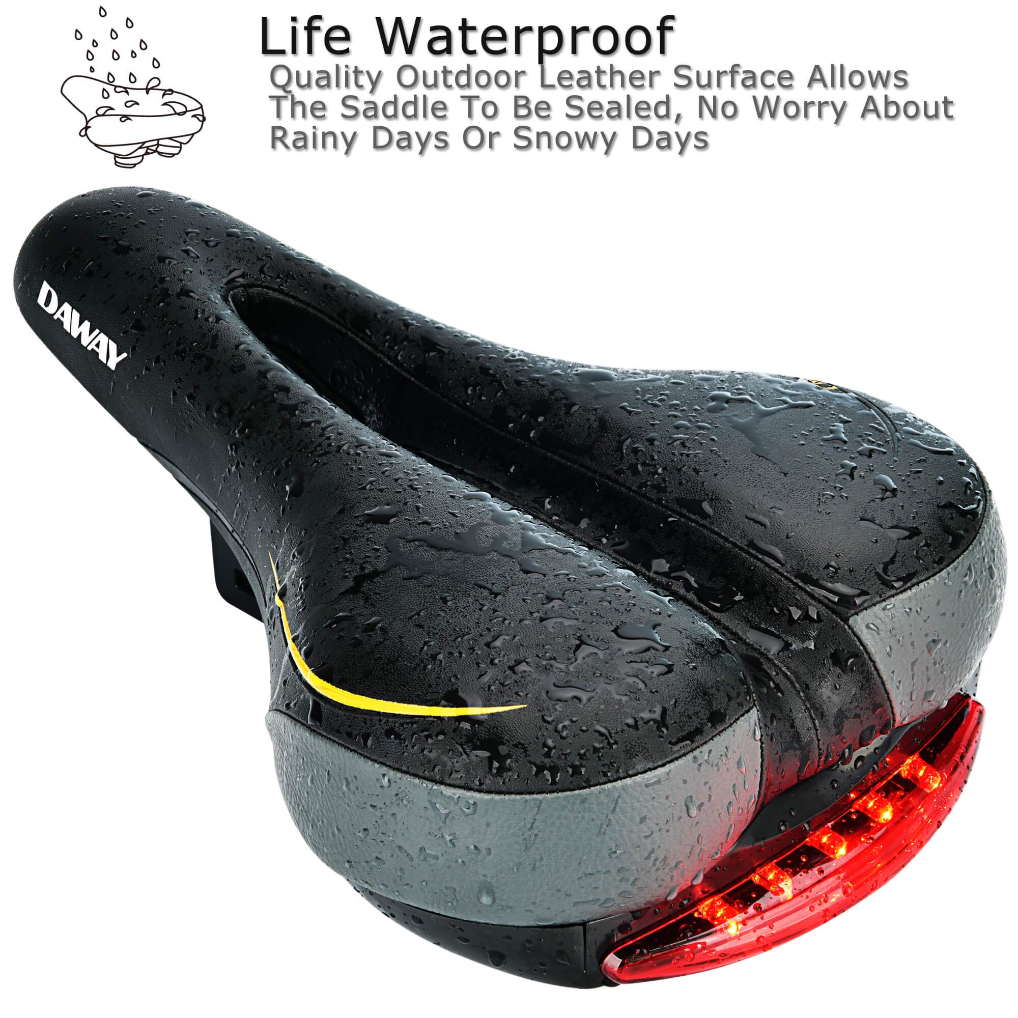Comfortable Men Women Bike Seat - Daway C66 Foam Padded Leather Road Mountain Bicycle Saddle Cushion With Taillight, Waterproof,
