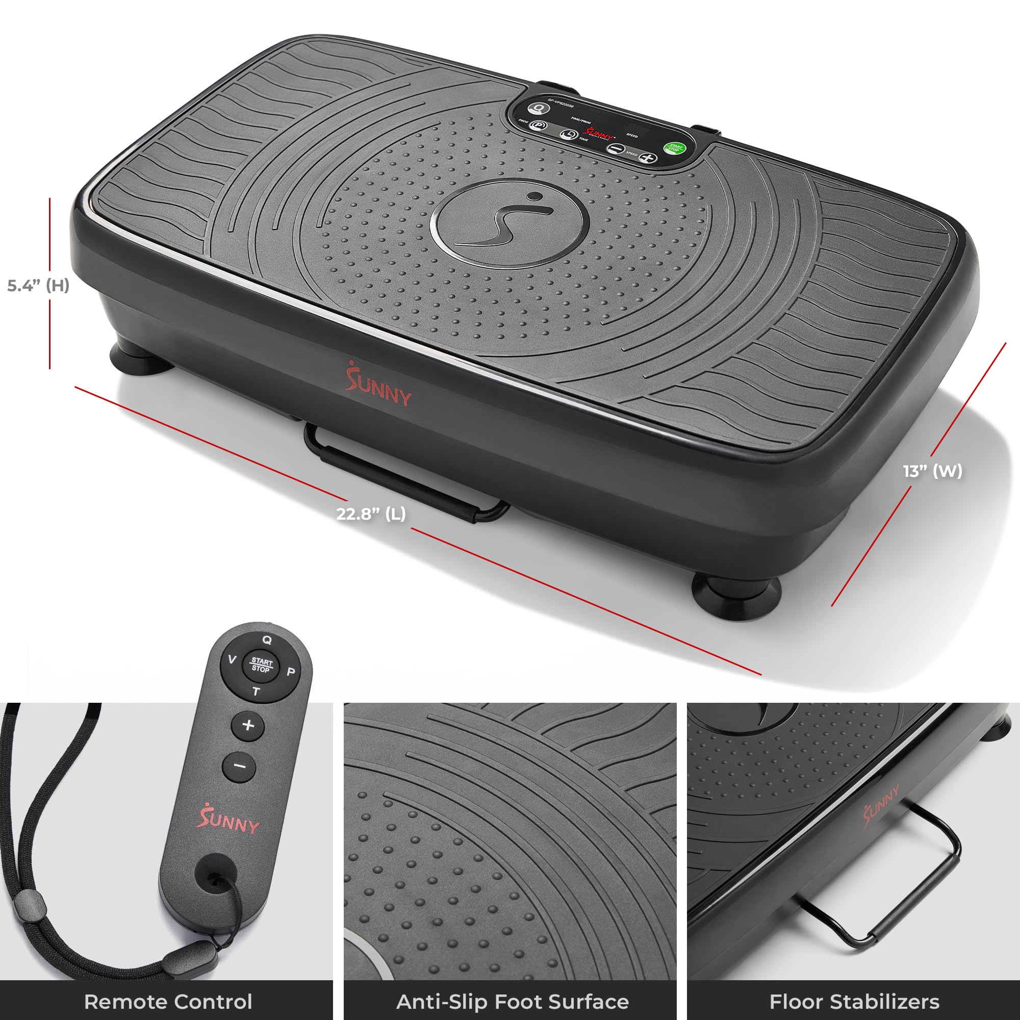 Sunny Health & Fitness Vibrating Plate Exercise Machine - Whole Body Vibration Platform for Lymphatic Drainage, Recovery & Weigh
