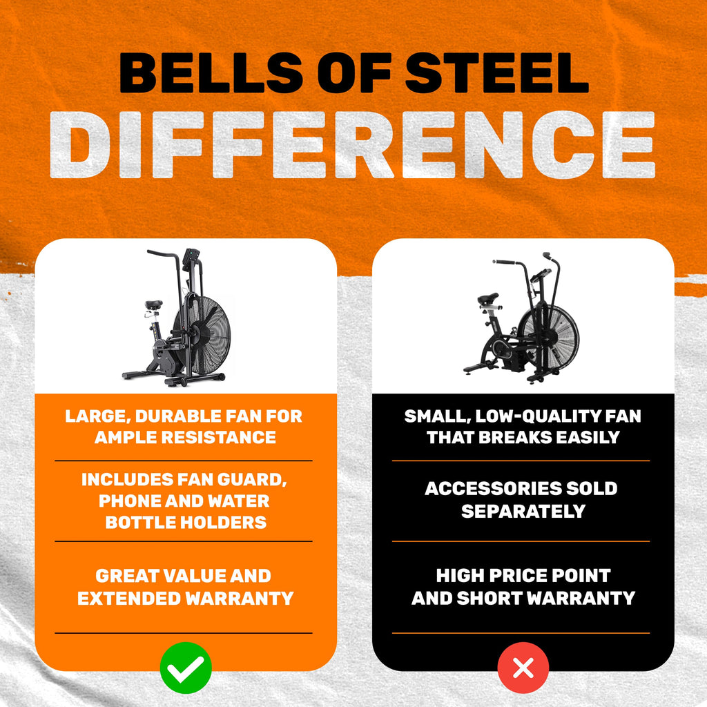 Bells Of Steel Stationary Blitz Air Bike Exercise Bike - Belt Driven Stationary Bike With Phone And Bottle Holder For Commercial