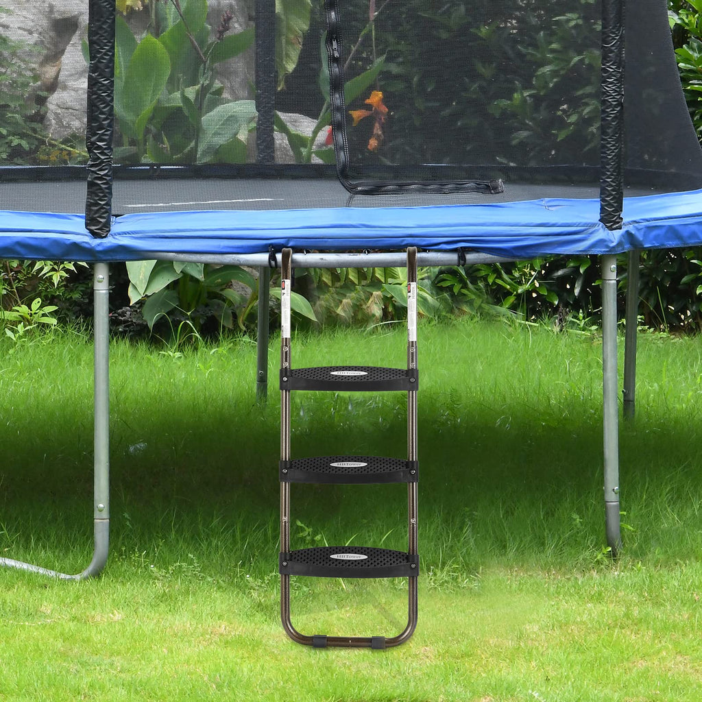 Hbtower Trampoline Ladder, 3-Step Trampoline Steps With Horizontal Wide Steps, Skid-Proof Steps Universal Hook, Uv Treated Steel