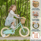 Petimini 12 Inch Kids Bike for Age 2 3 4 Years Old Little Girls Toddlers Retro Vintage Style Bicycles with Basket Training Wheel