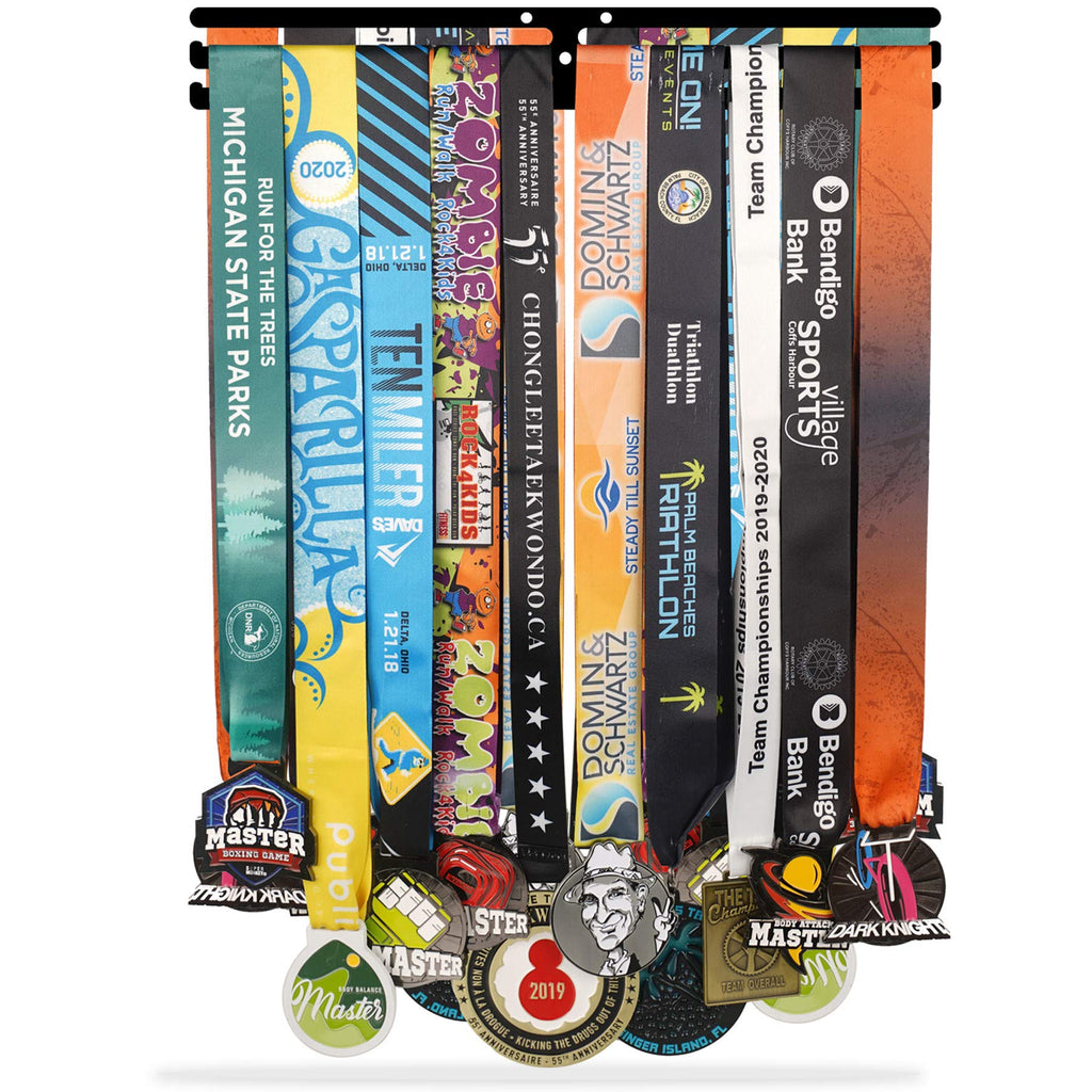 Ibobbish Sports Marathon Medal Display Hanger Holder Racks Frame In Matt Black Surface Wall Mount Over 40 Medals Upgraded 3 Line