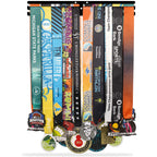 Ibobbish Sports Marathon Medal Display Hanger Holder Racks Frame In Matt Black Surface Wall Mount Over 40 Medals Upgraded 3 Line