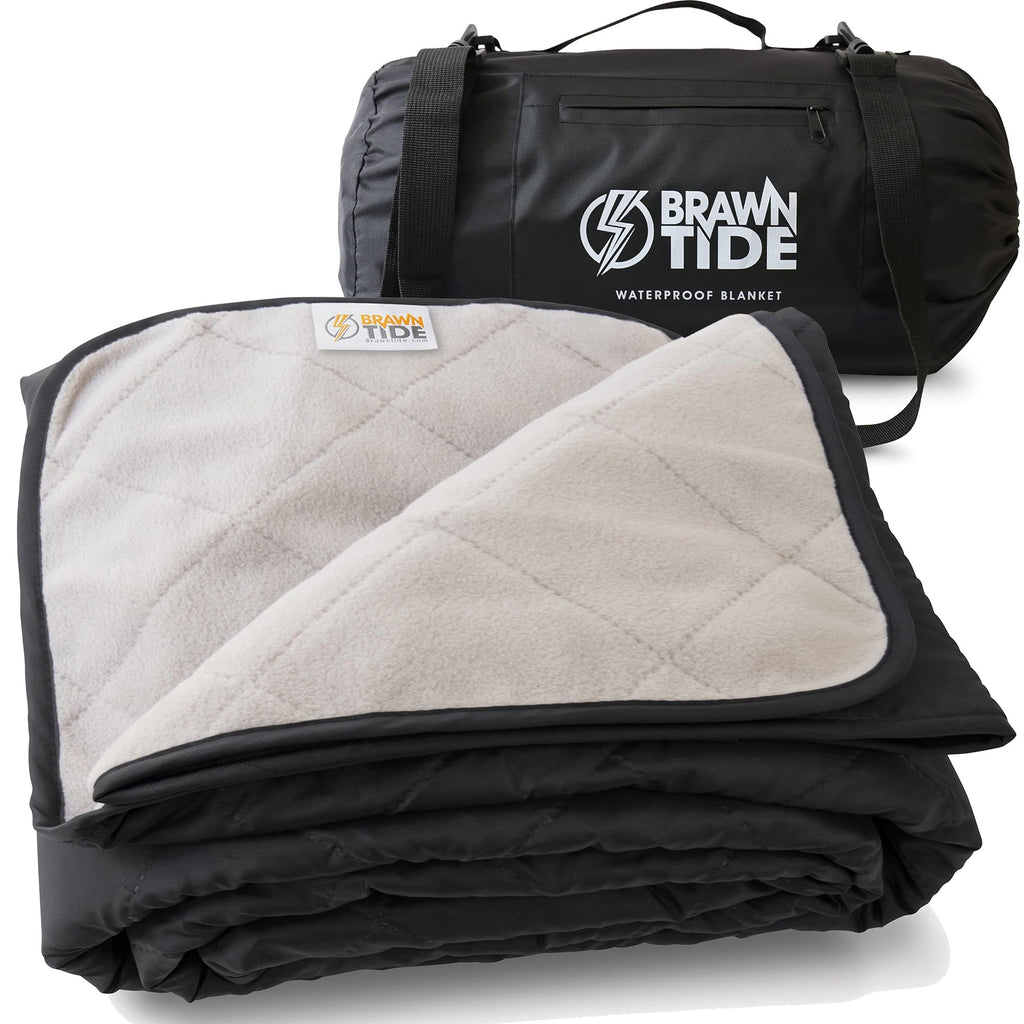 Brawntide Large Outdoor Waterproof Blanket - Great Beach Blanket, Picnic Blanket, Camping Blanket, Extra Thick Fleece, Warm, Win