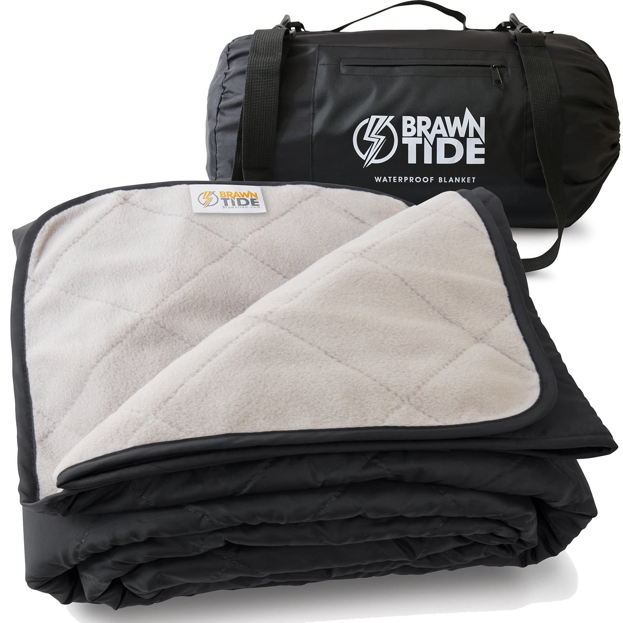 Brawntide Large Outdoor Waterproof Blanket - Great Beach Blanket, Picnic Blanket, Camping Blanket, Extra Thick Fleece, Warm, Win