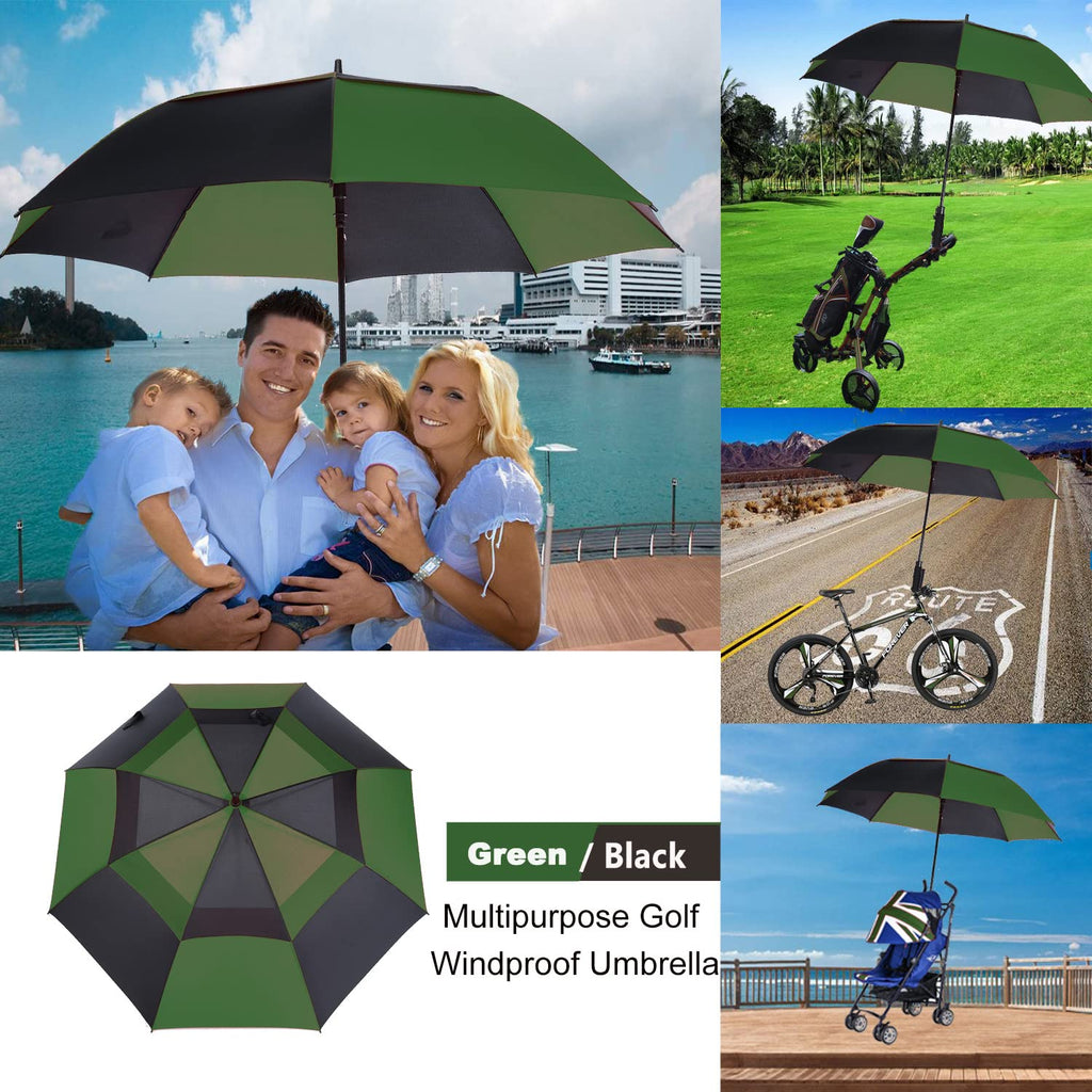Mrtlloa 62 Inch Automatic Open Green/Black Golf Umbrella, Extra Large Oversize Double Canopy Vented Windproof Waterproof Sports